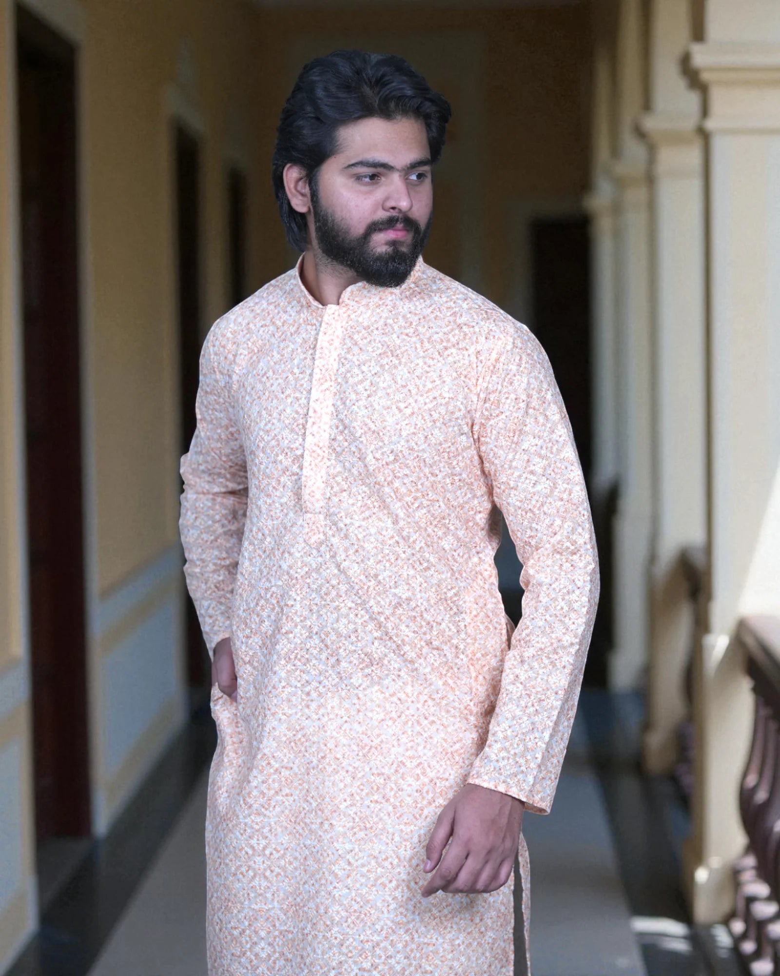 Floral Embroidered Cotton Kurta Pajama Set