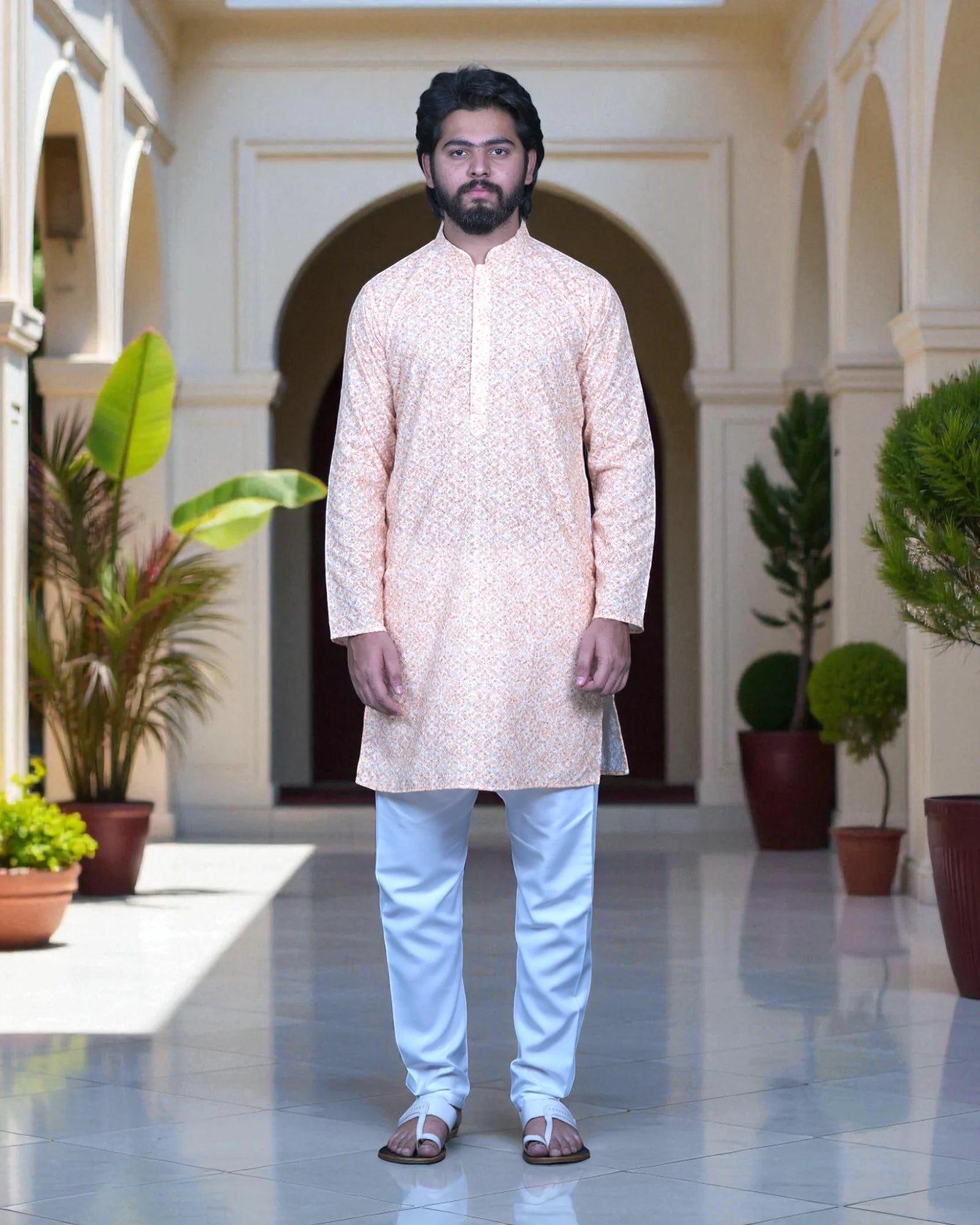 Floral Embroidered Cotton Kurta Pajama Set