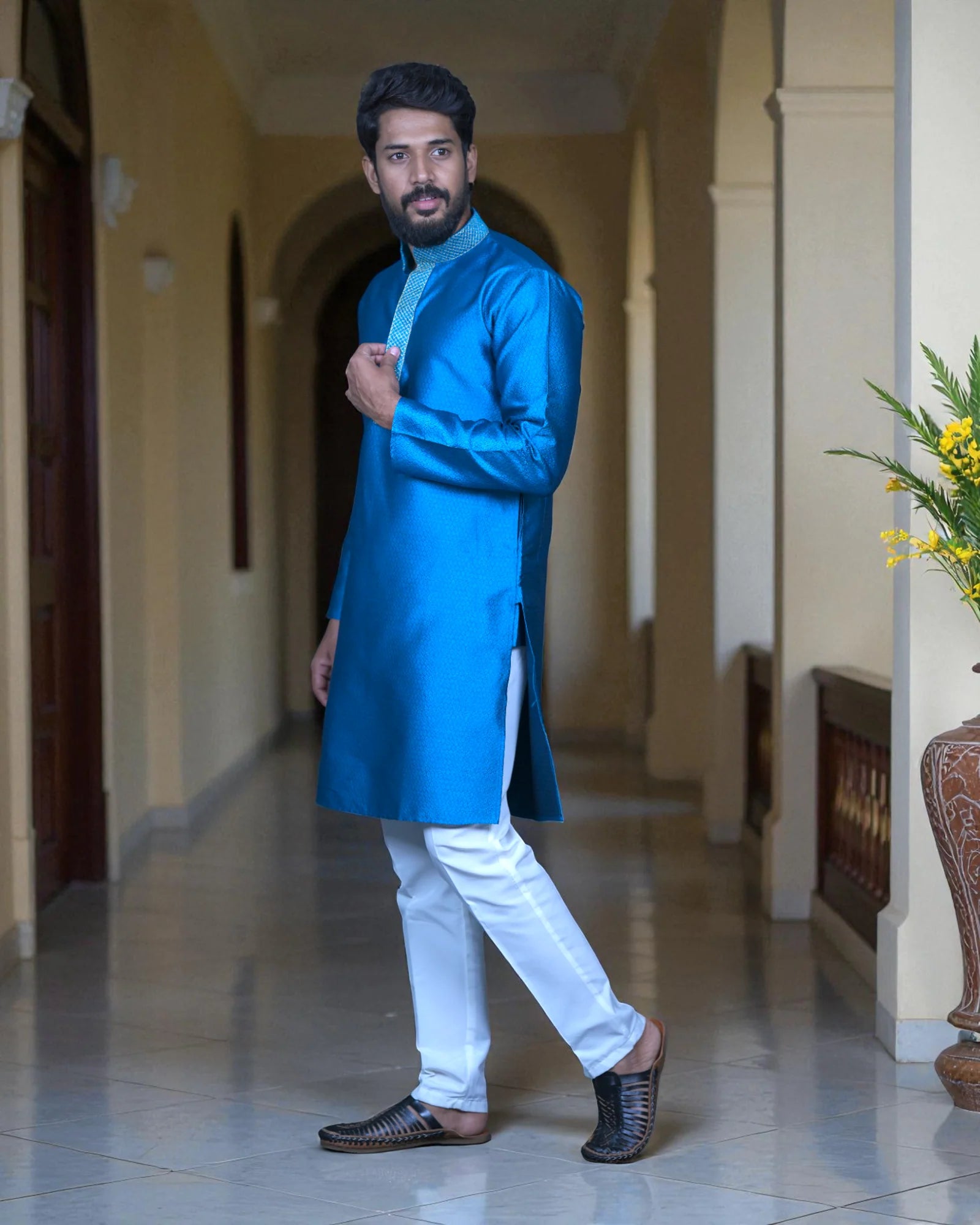 Jacquard Textured Cotton Kurta Pajama Set