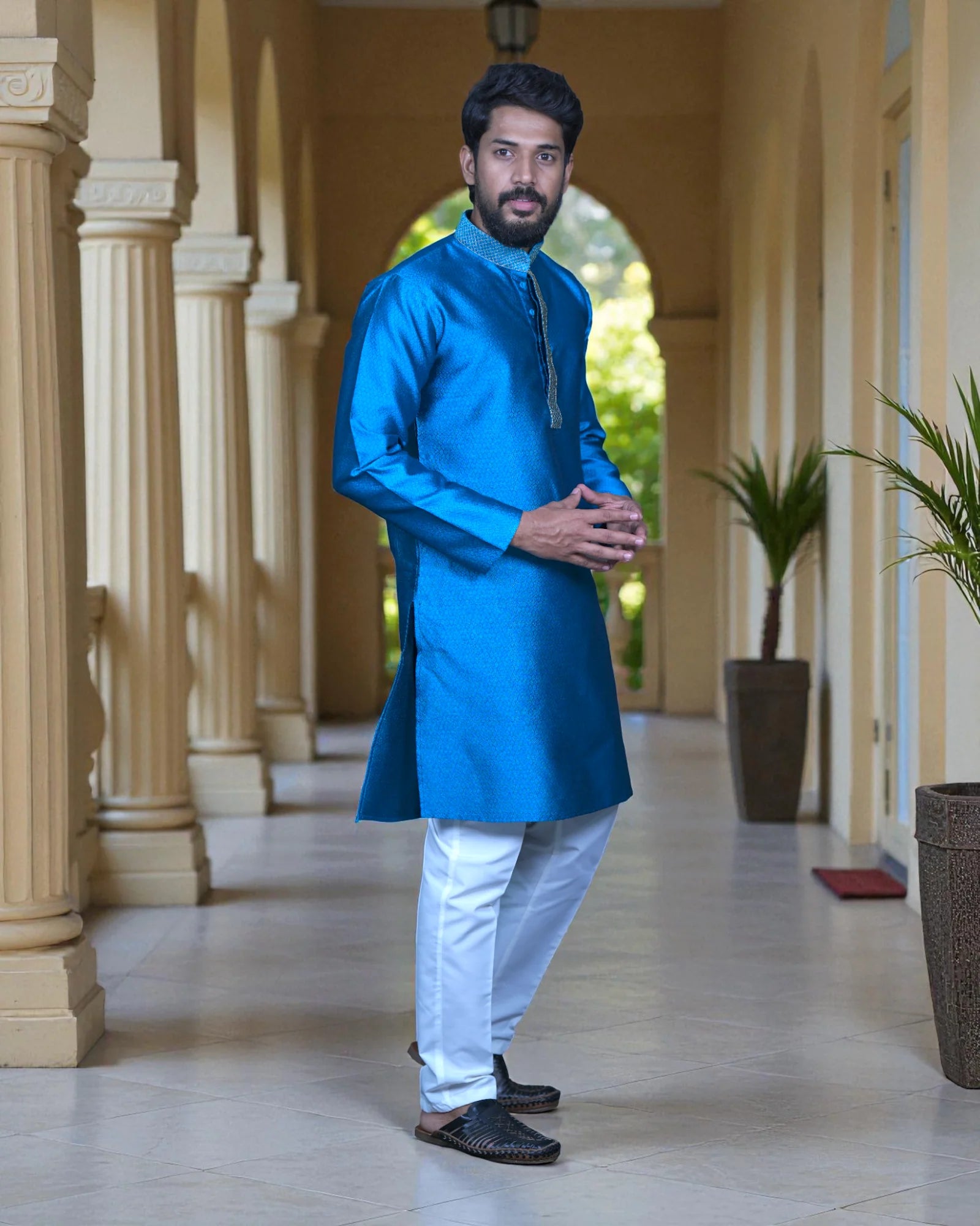 Jacquard Textured Cotton Kurta Pajama Set