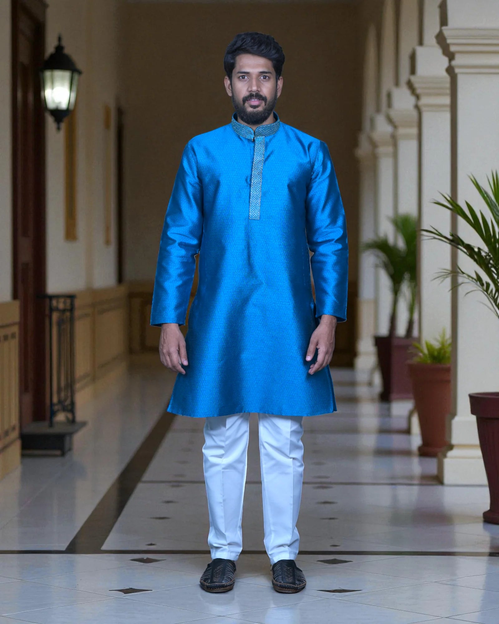 Jacquard Textured Cotton Kurta Pajama Set