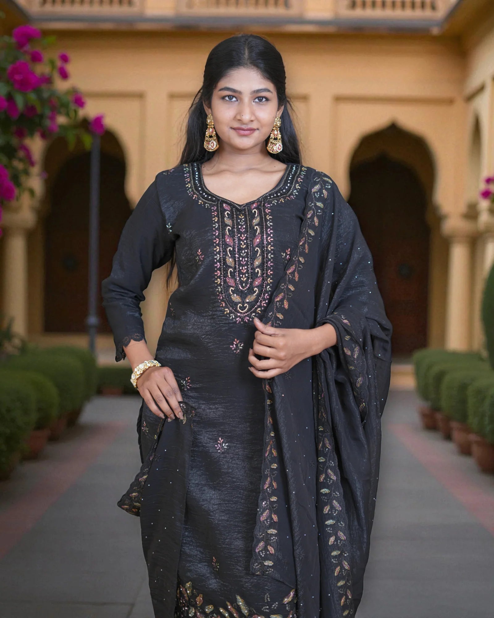 Silk Embroidered Crush Kurta Set