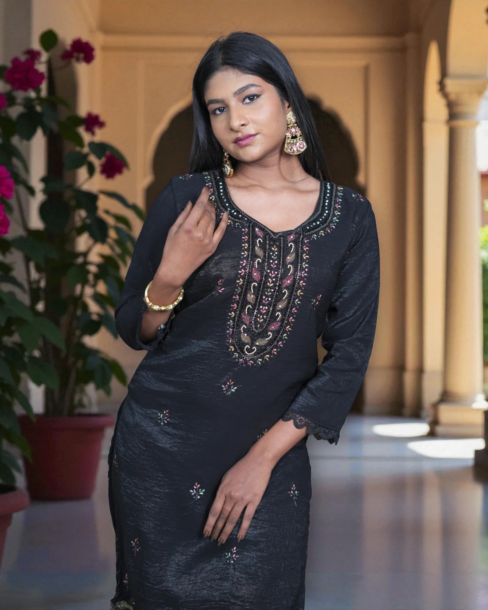 Silk Embroidered Crush Kurta Set