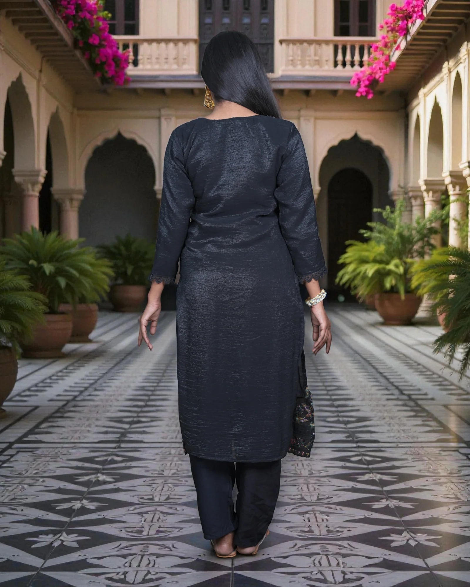 Silk Embroidered Crush Kurta Set