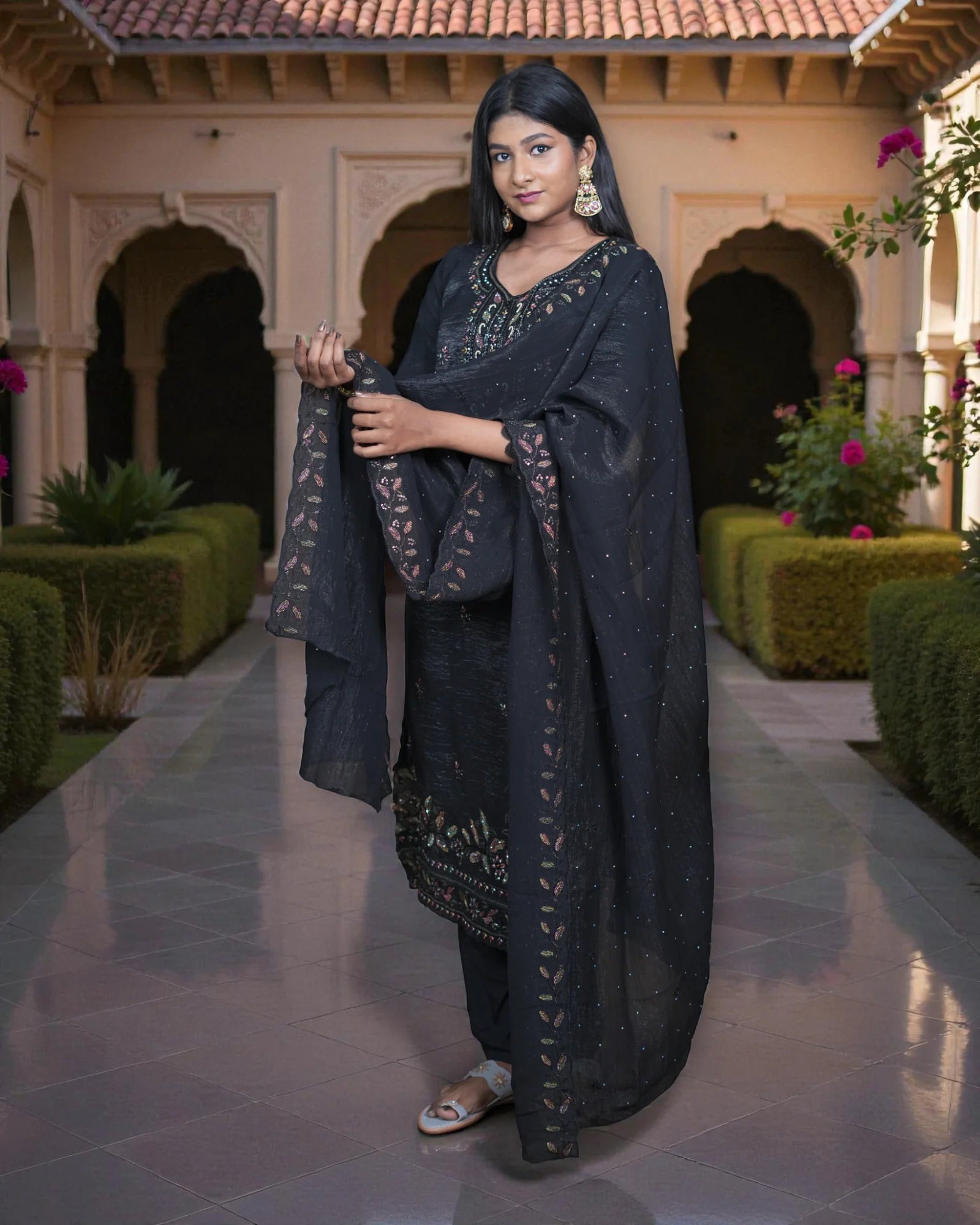 Silk Embroidered Crush Kurta Set