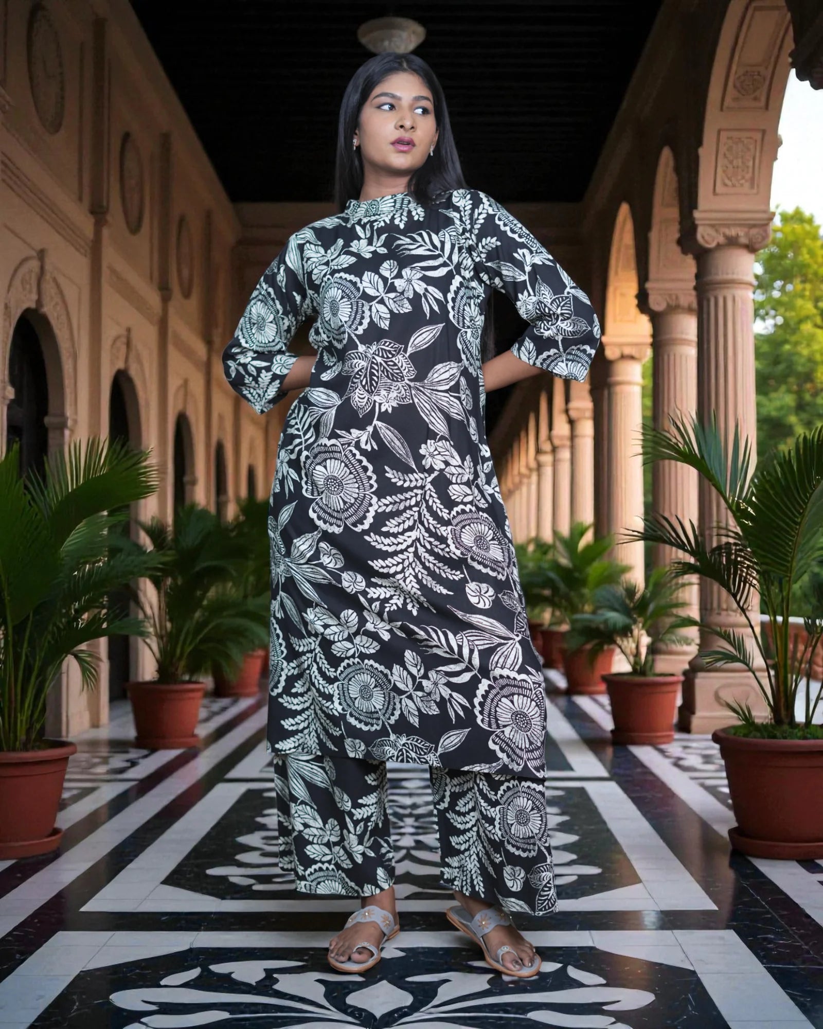 Floral Embroidered Cotton Cord Co-Ord Set