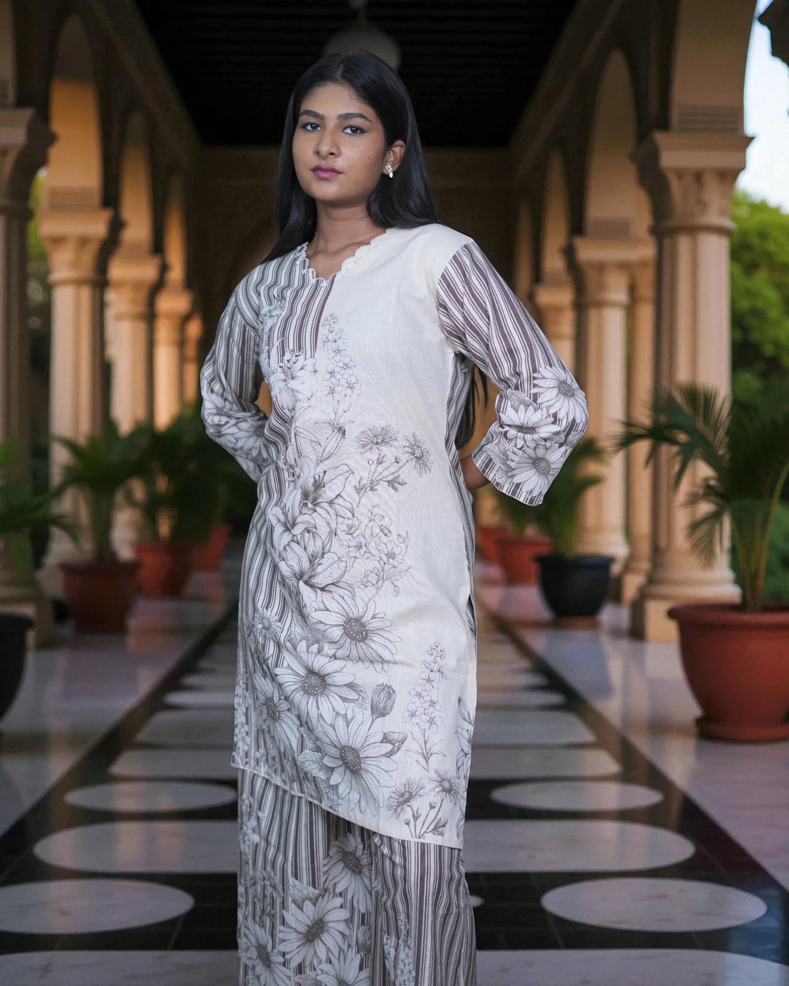 Floral Printed Kadhi Cotton Co-Ord Set
