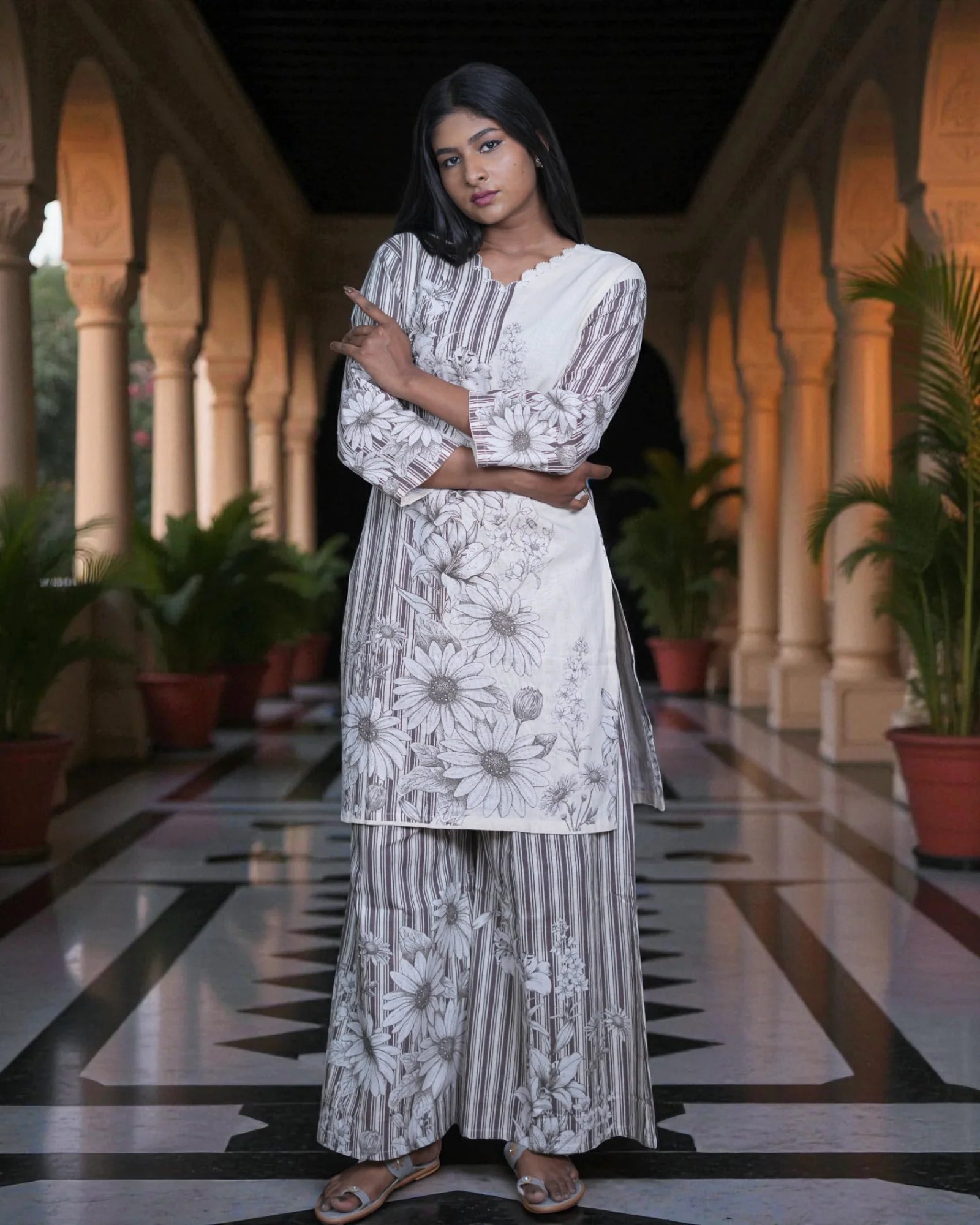 Floral Printed Kadhi Cotton Co-Ord Set