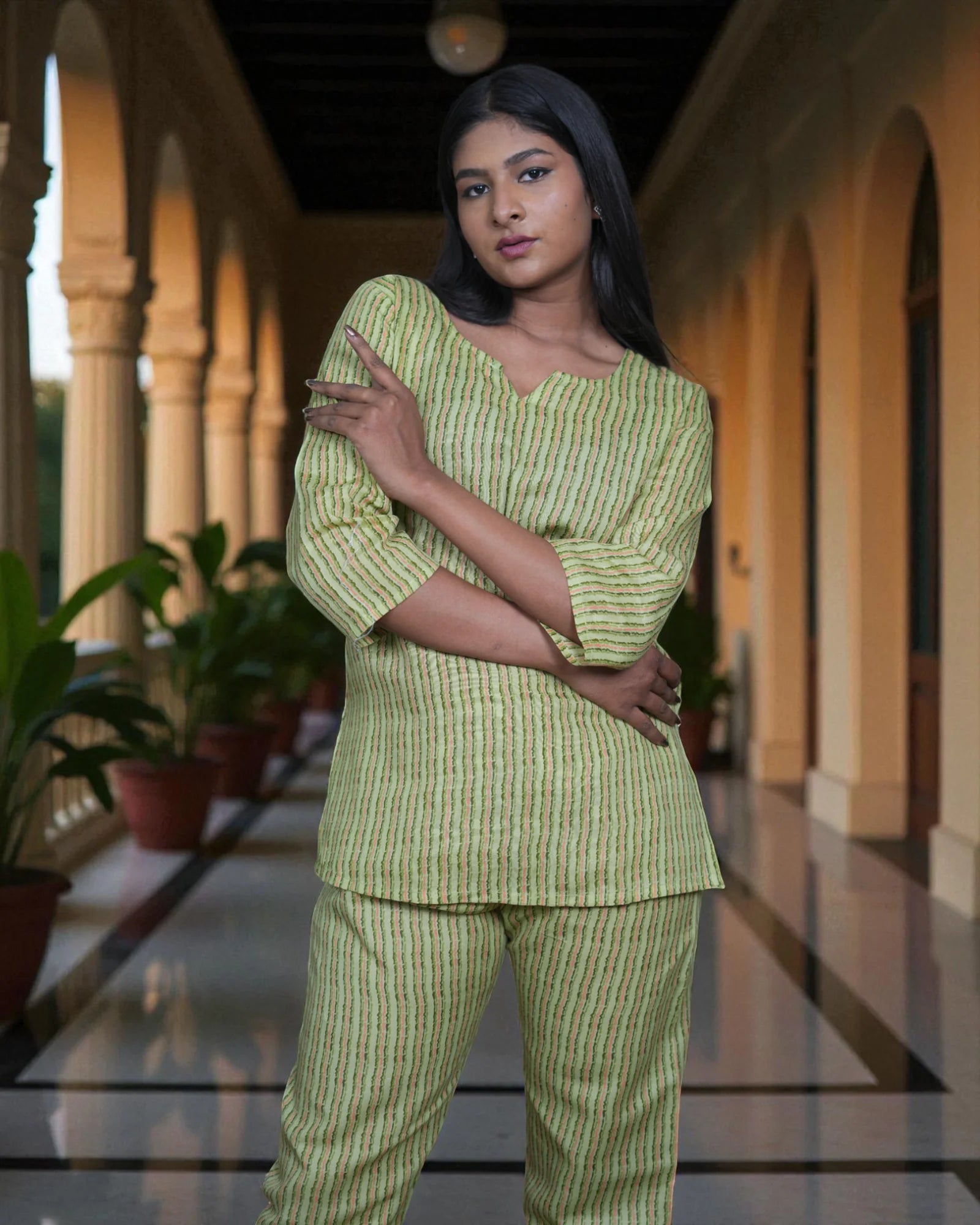 Vibrant Cotton Cord Embroidered Co-Ord Set