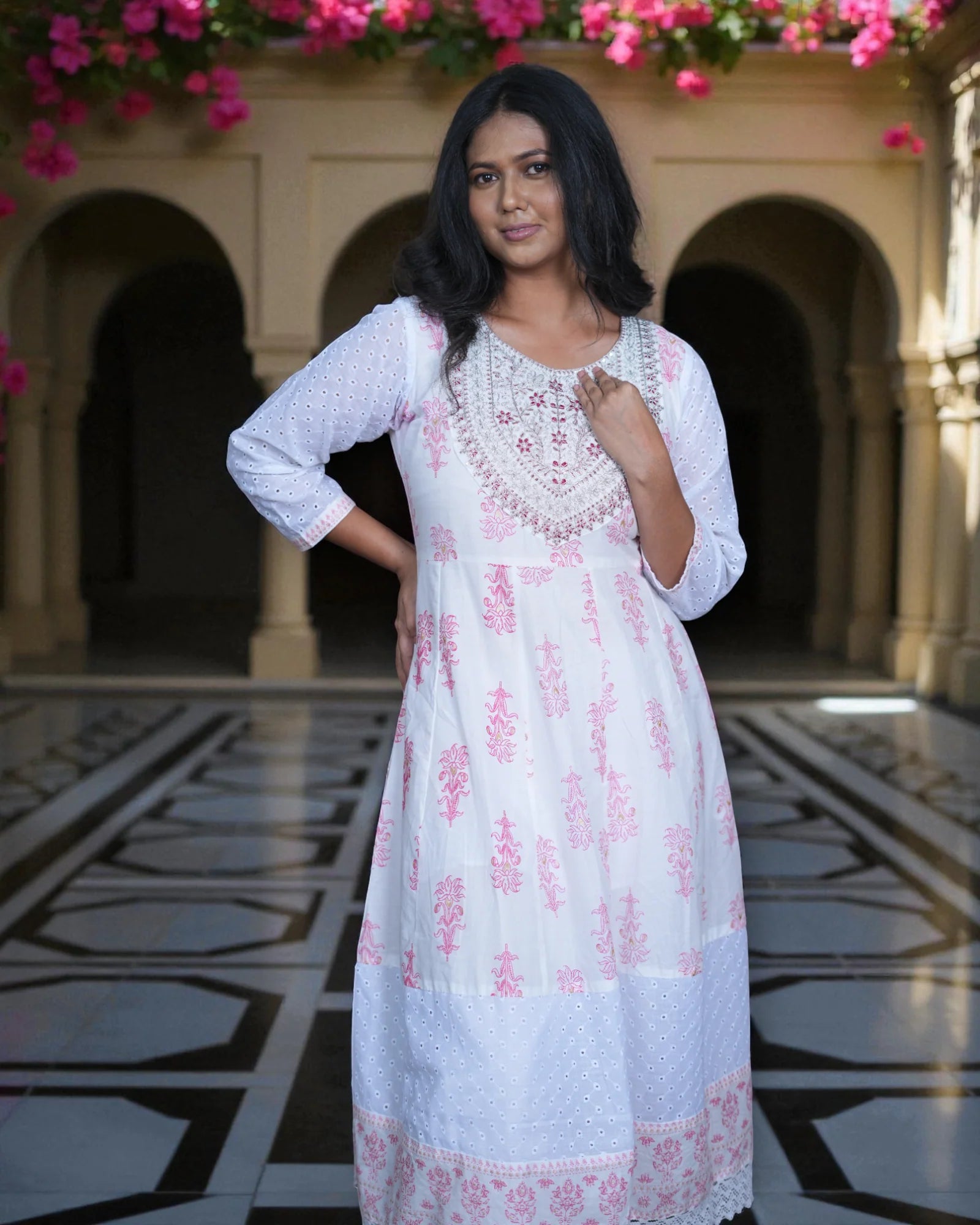 Floral Cotton Anarkali With Embroidery