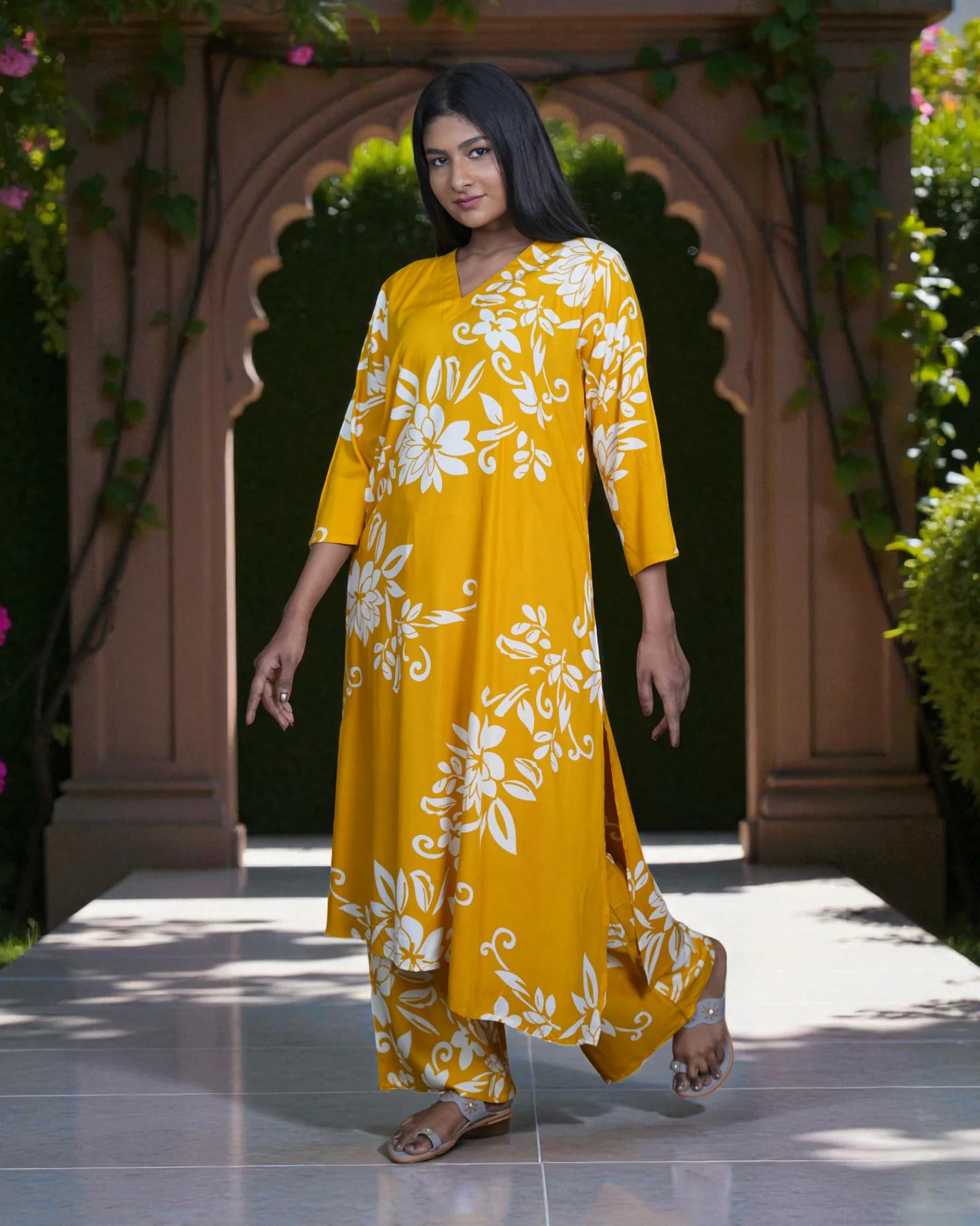 Floral Embroidered Rayon Co-Ord Set
