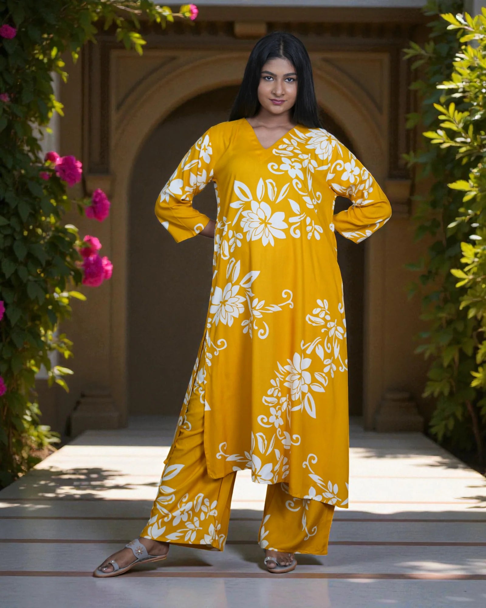 Floral Embroidered Rayon Co-Ord Set