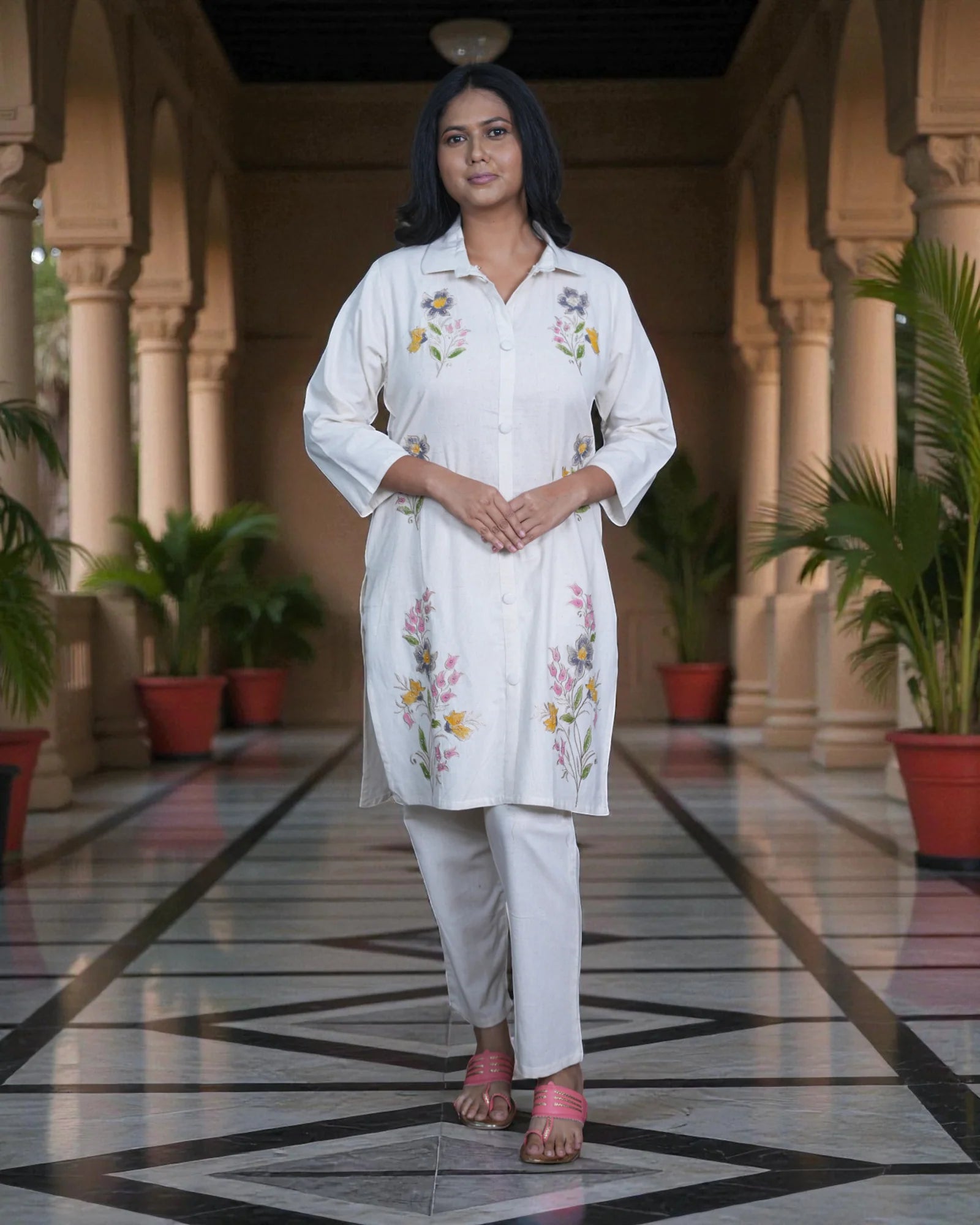 Embroidered Cotton Trousers Co-Ord Set