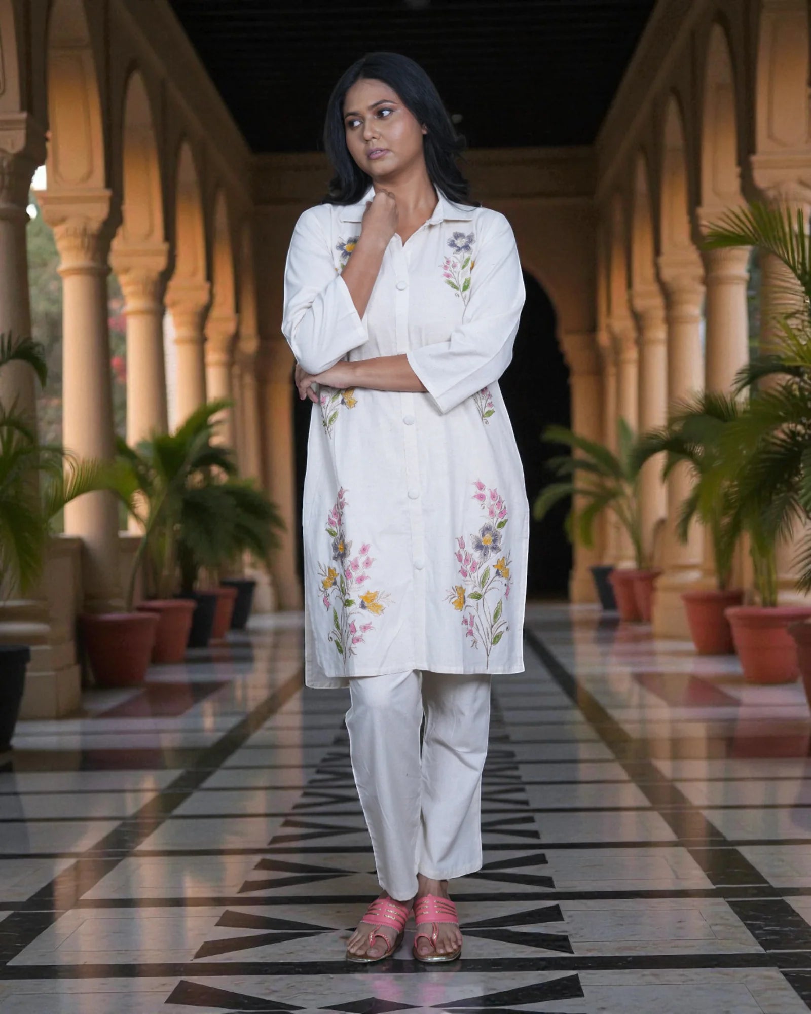 Embroidered Cotton Trousers Co-Ord Set