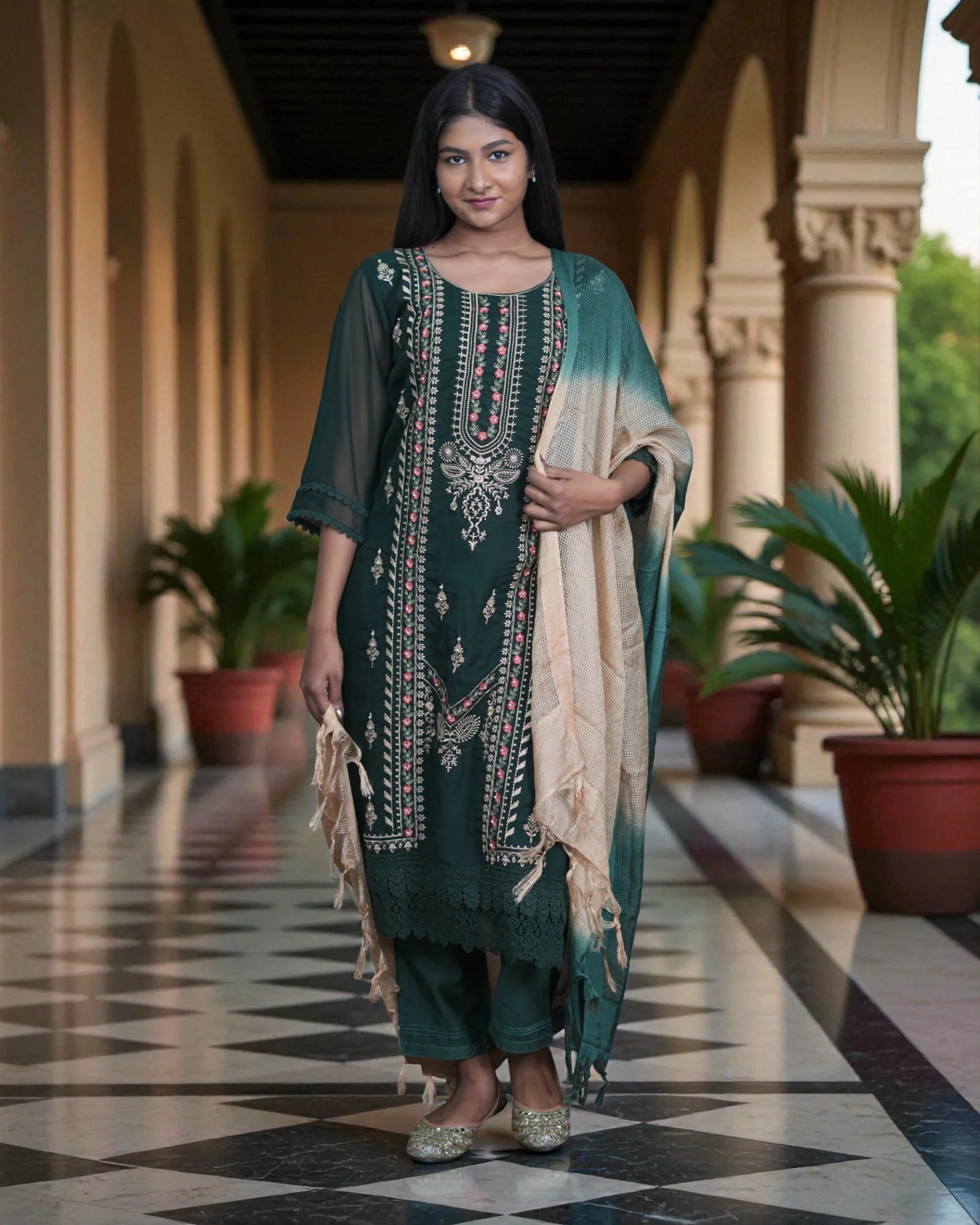 Chanderi Silk Embroidered Pakistani Suit