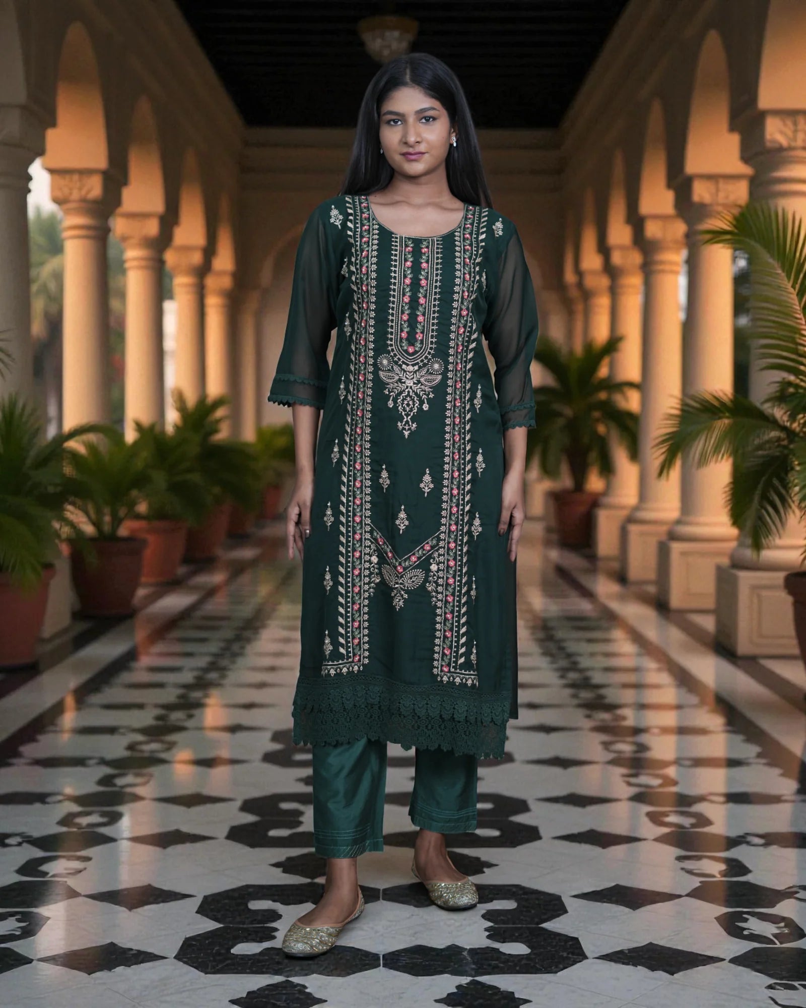 Chanderi Silk Embroidered Pakistani Suit