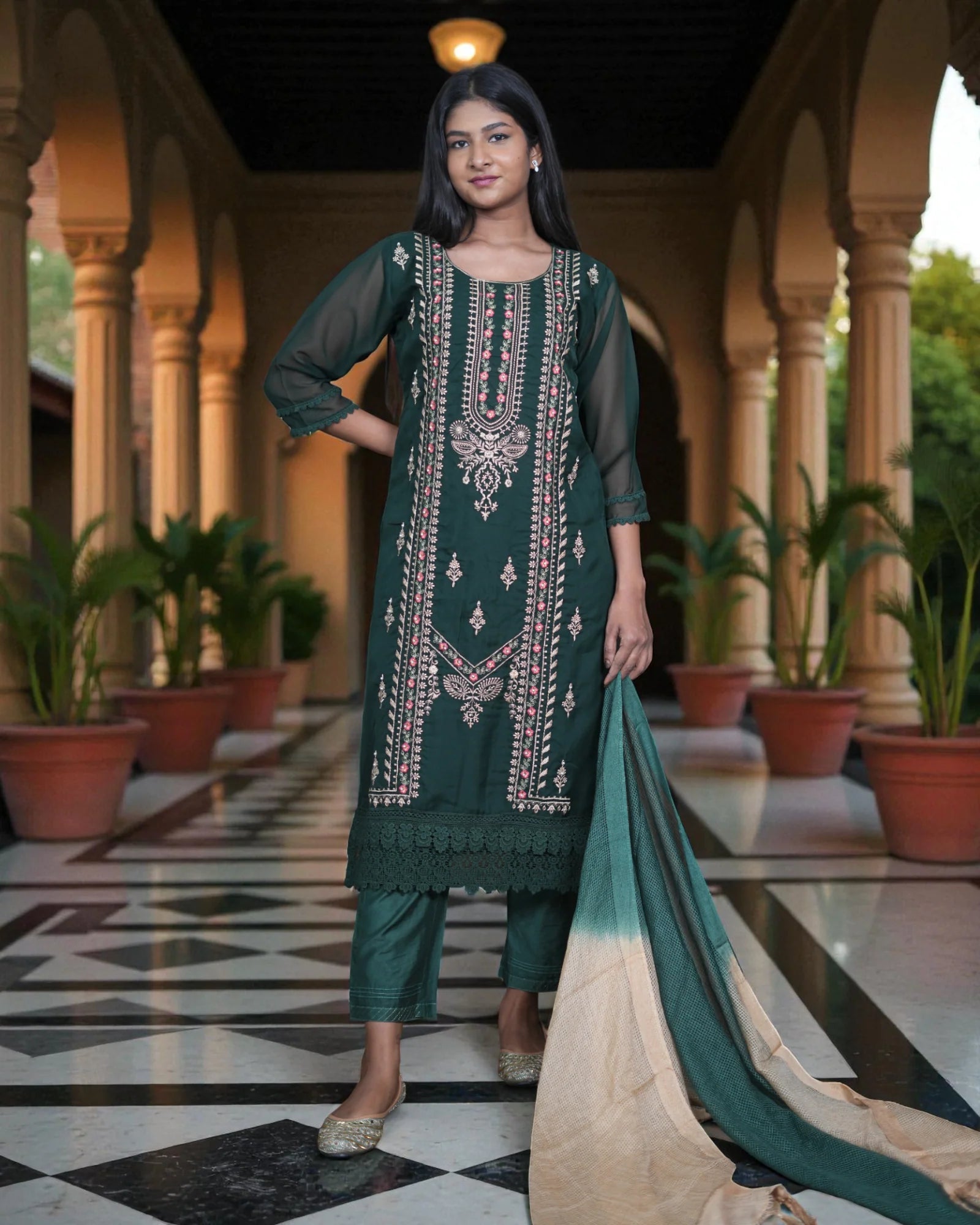 Chanderi Silk Embroidered Pakistani Suit