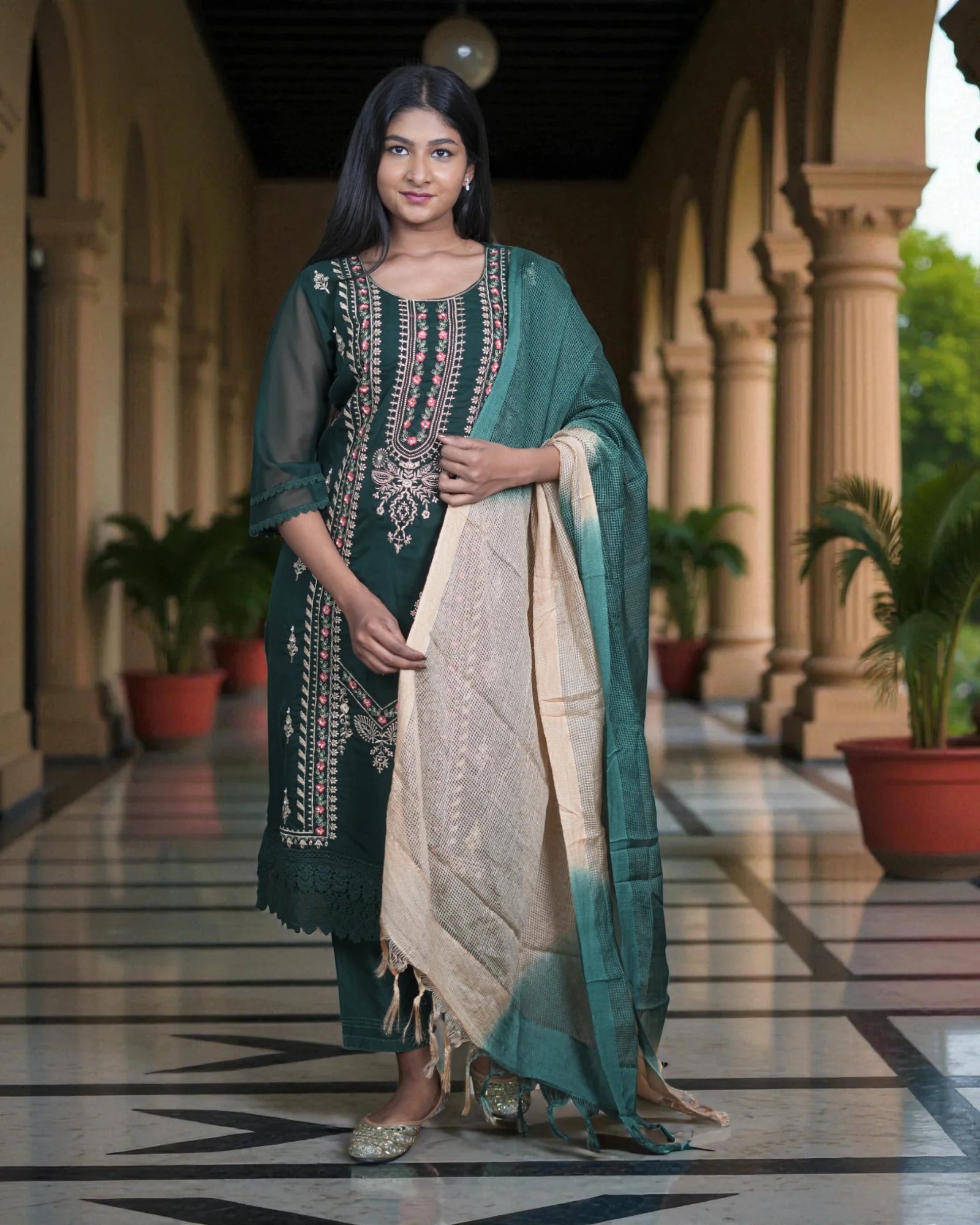Chanderi Silk Embroidered Pakistani Suit