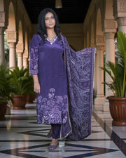 Floral Satin Embroidered Kurta Set