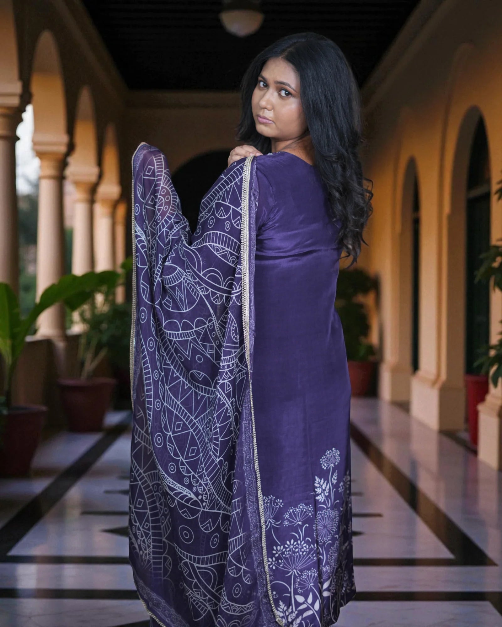 Floral Satin Embroidered Kurta Set