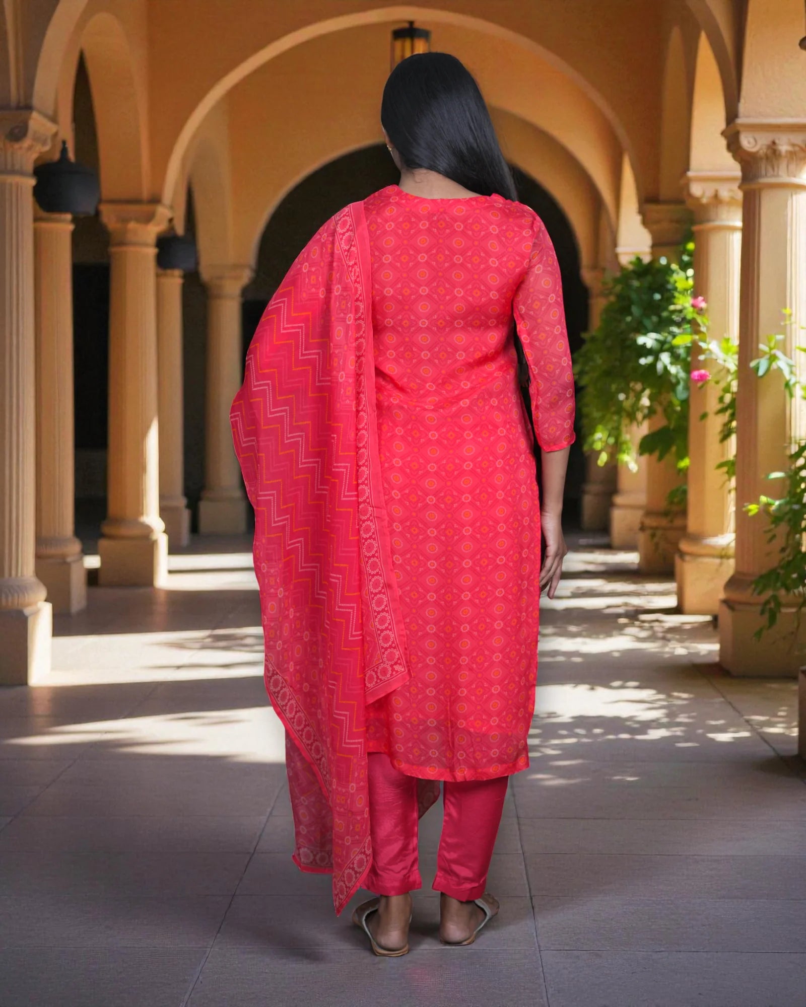Bandhani Silk Crepe Kurta Set