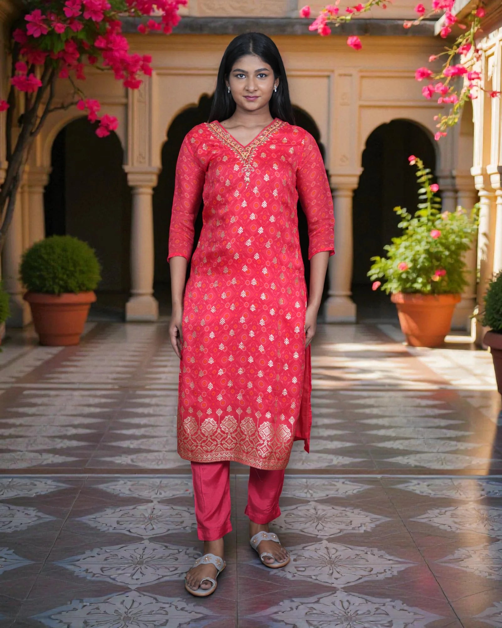 Bandhani Silk Crepe Kurta Set