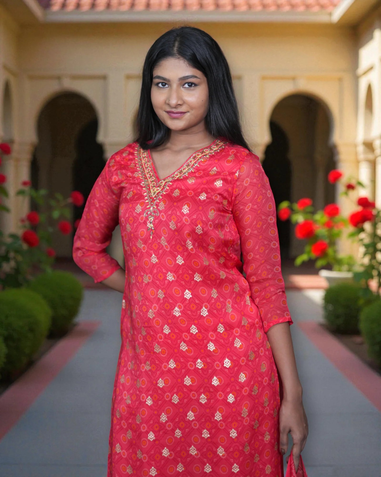 Bandhani Silk Crepe Kurta Set