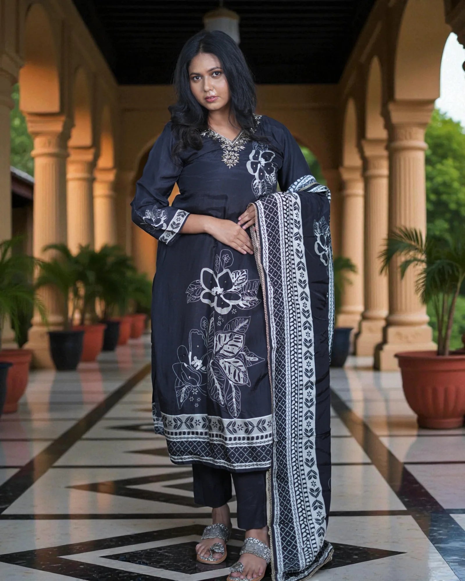 Floral Silk Zardozi Lace Kurta Set