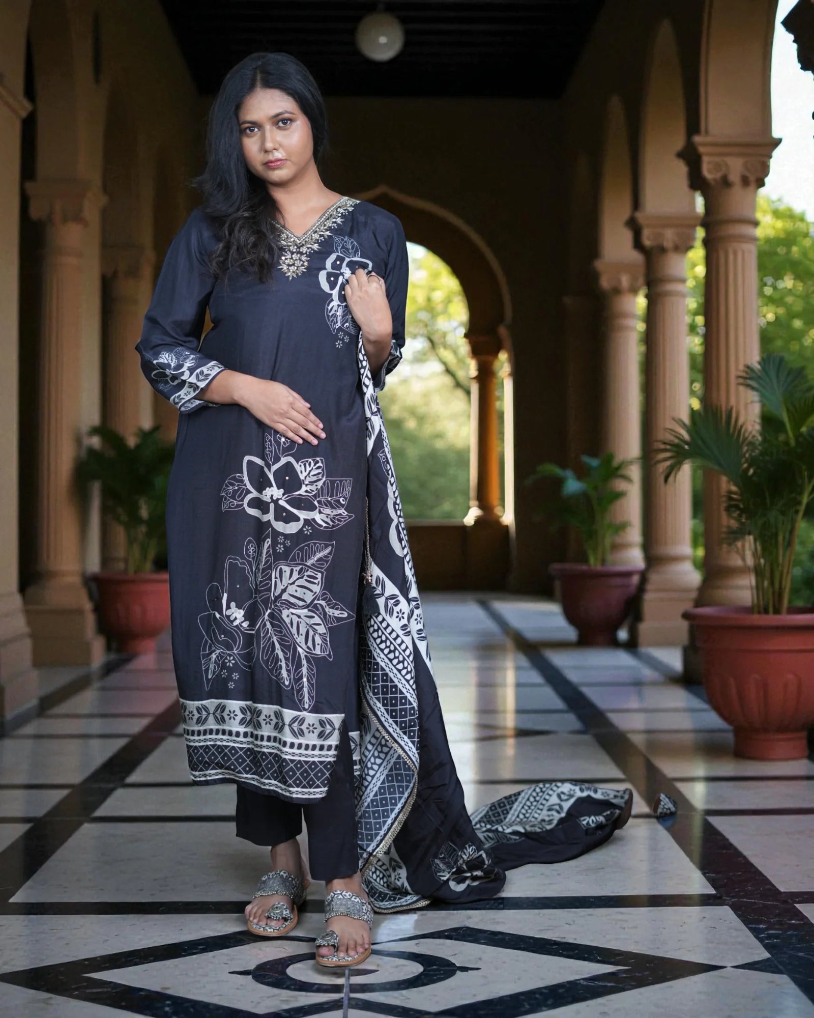 Floral Silk Zardozi Lace Kurta Set