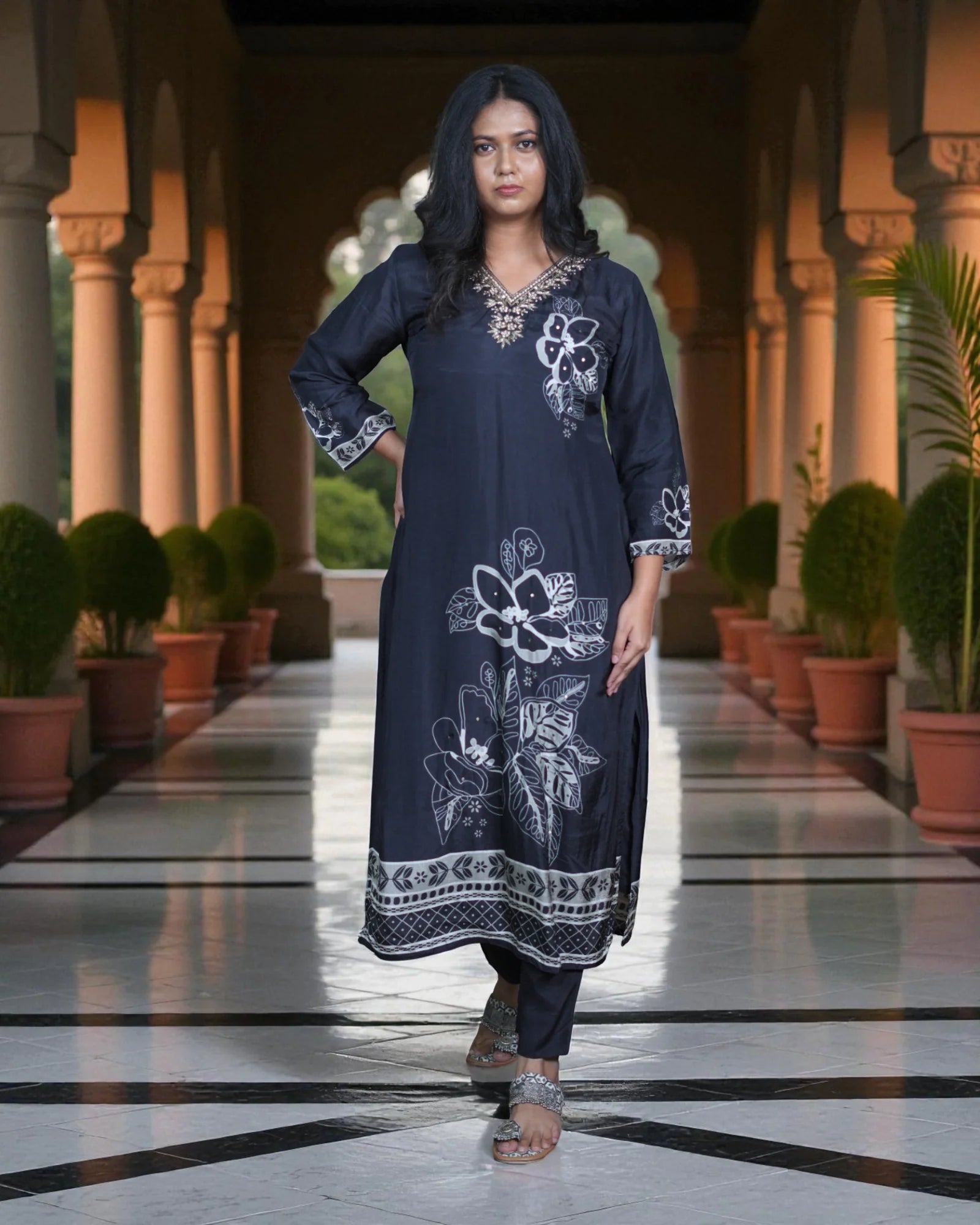 Floral Silk Zardozi Lace Kurta Set