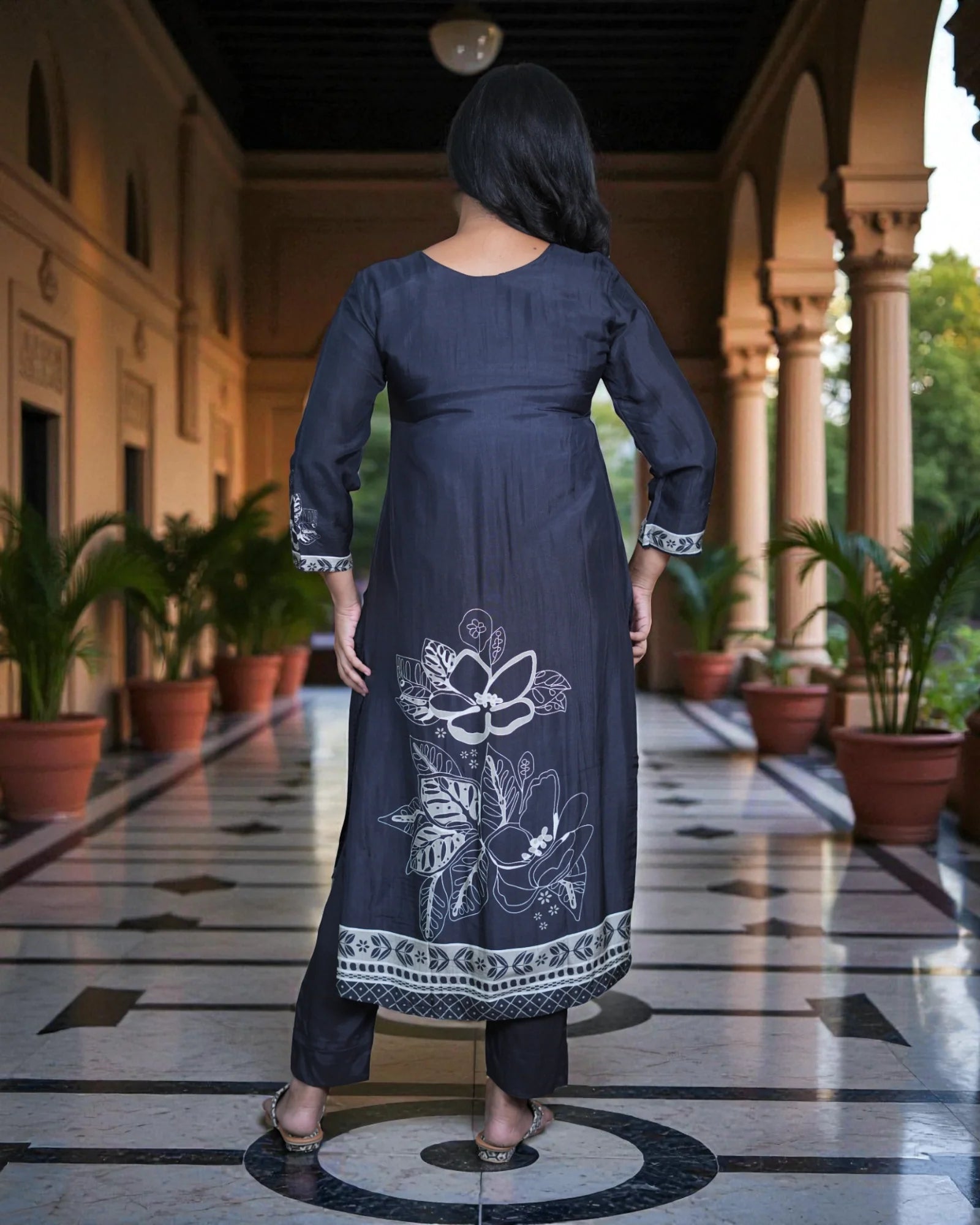 Floral Silk Zardozi Lace Kurta Set