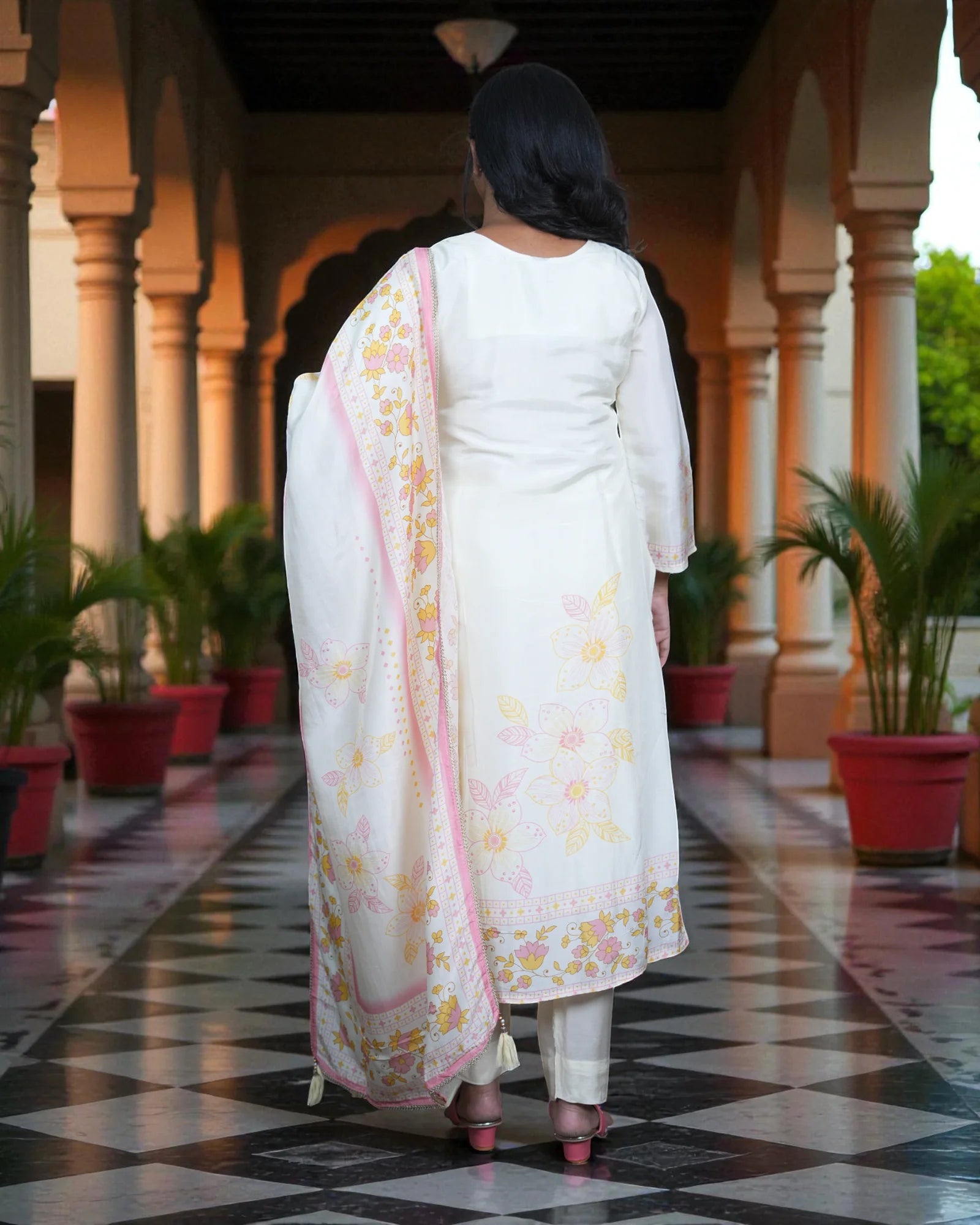 Floral Embroidered Silk Kurta Set