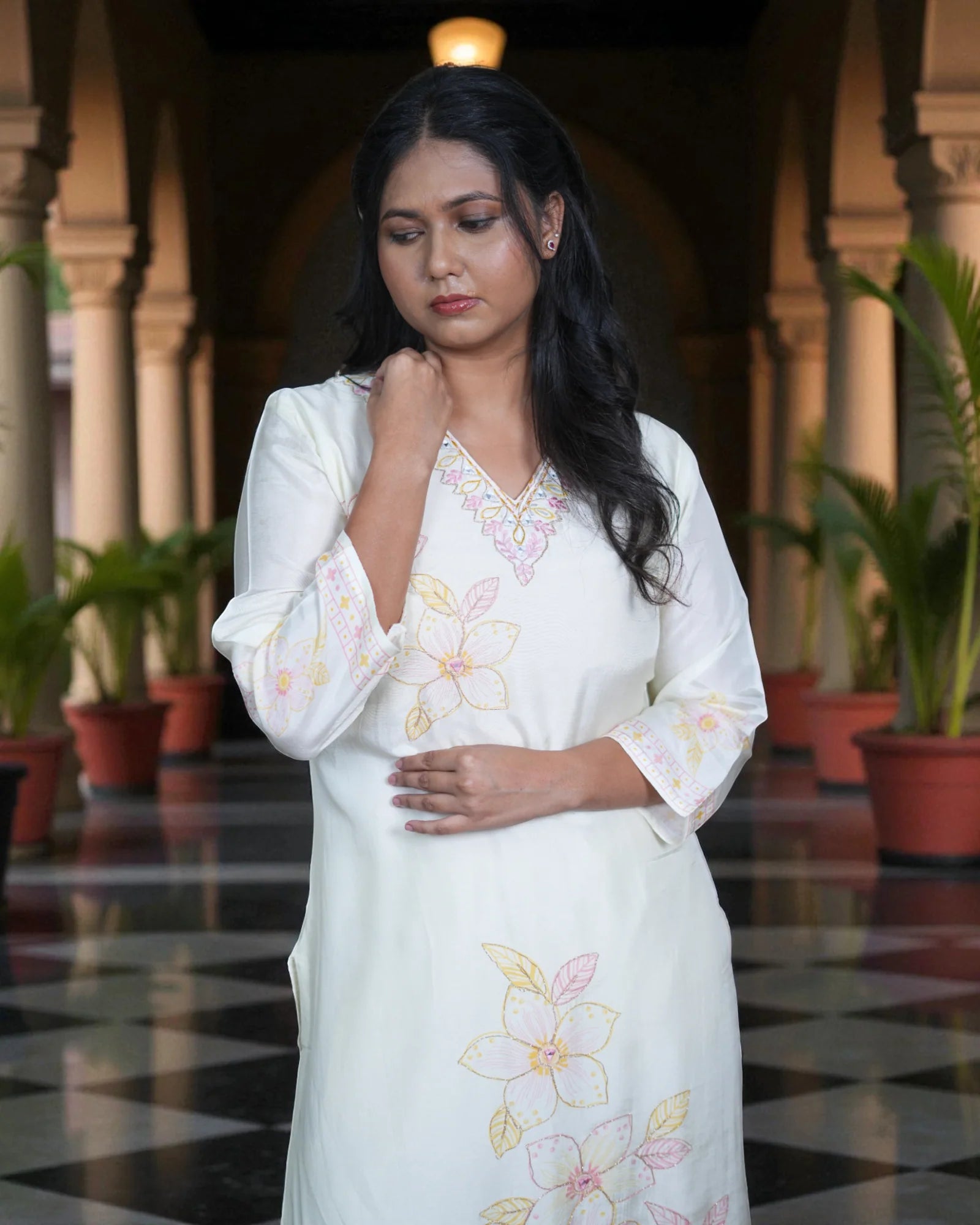 Floral Embroidered Silk Kurta Set