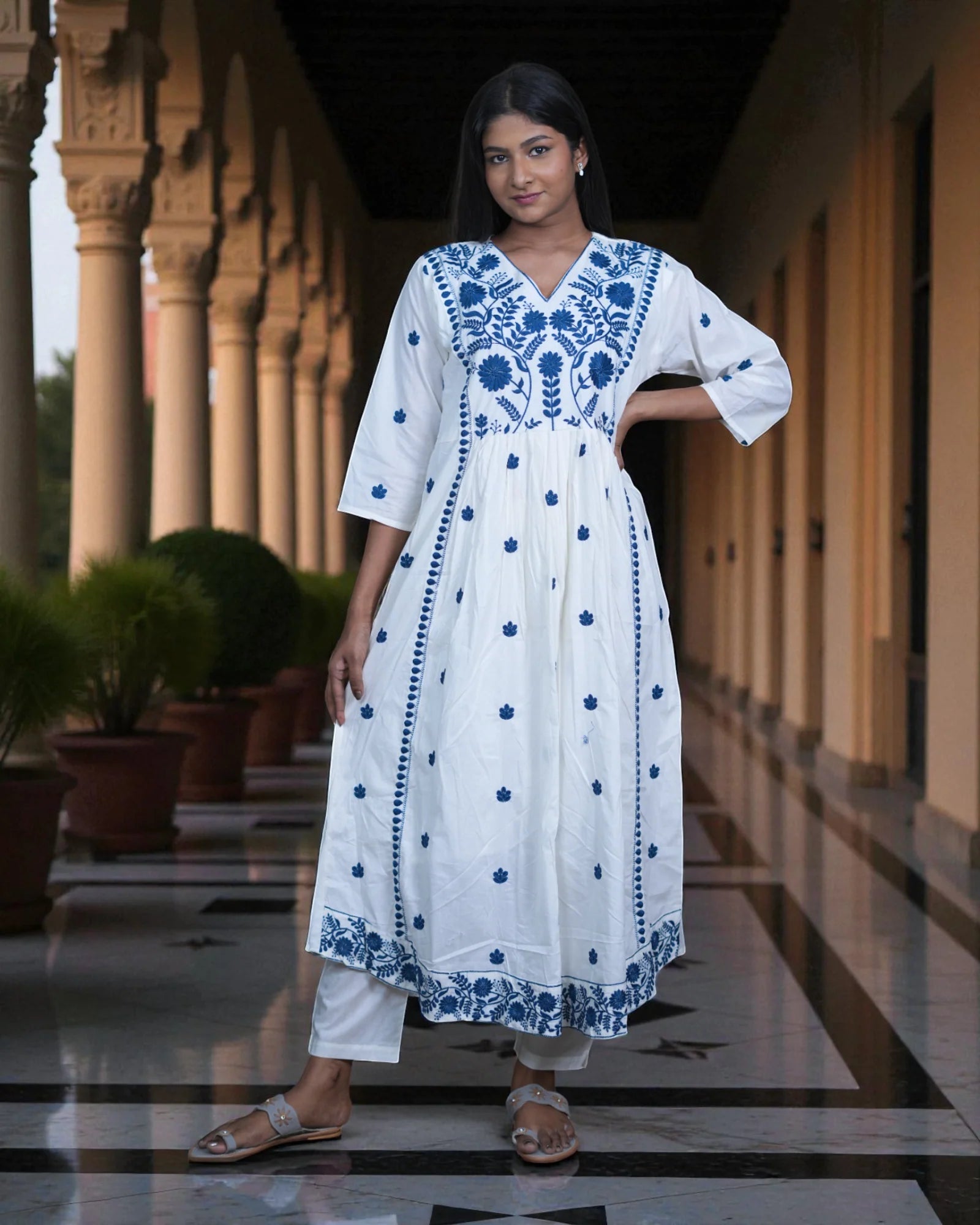 Soft Mul Cotton Anarkali With Embroidery