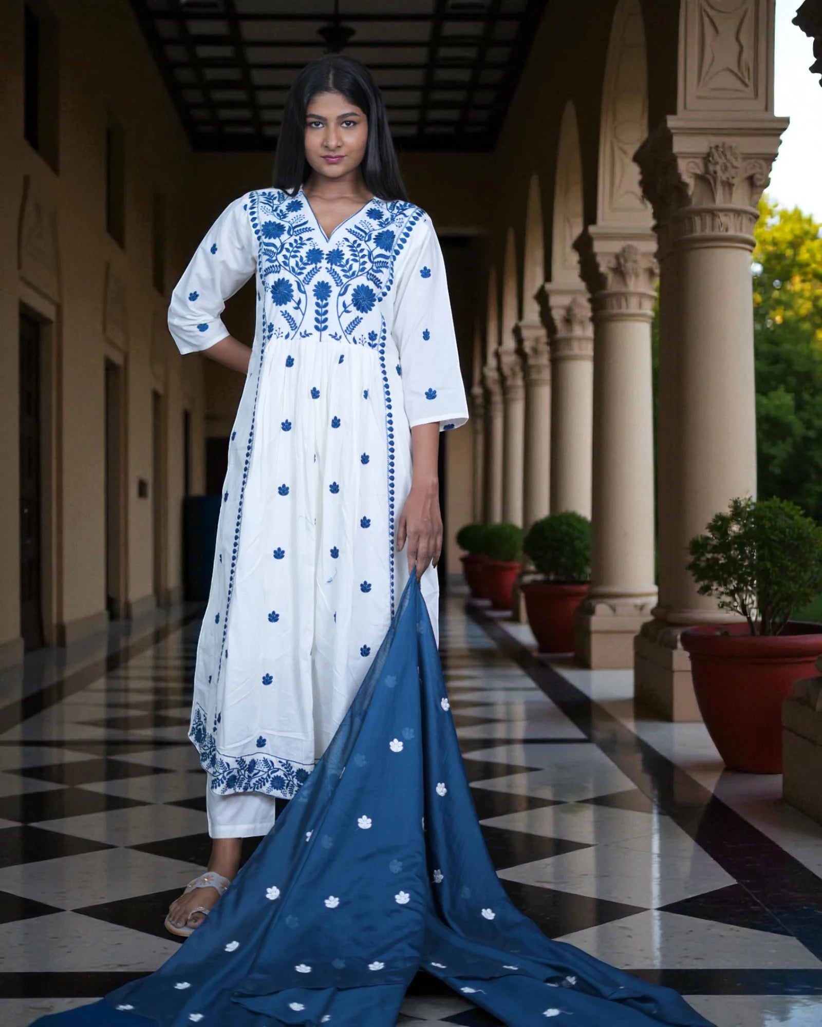 Soft Mul Cotton Anarkali With Embroidery