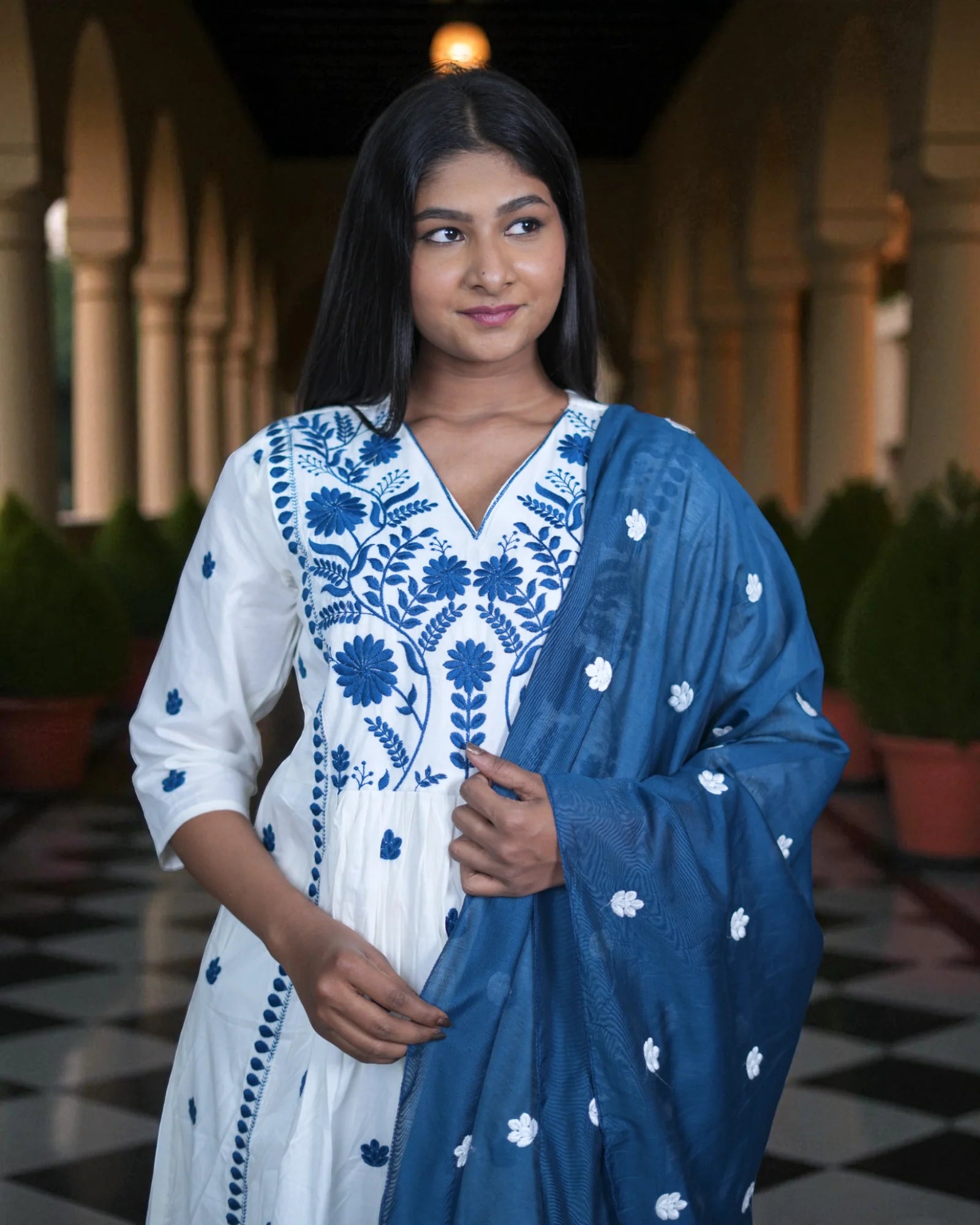 Soft Mul Cotton Anarkali With Embroidery