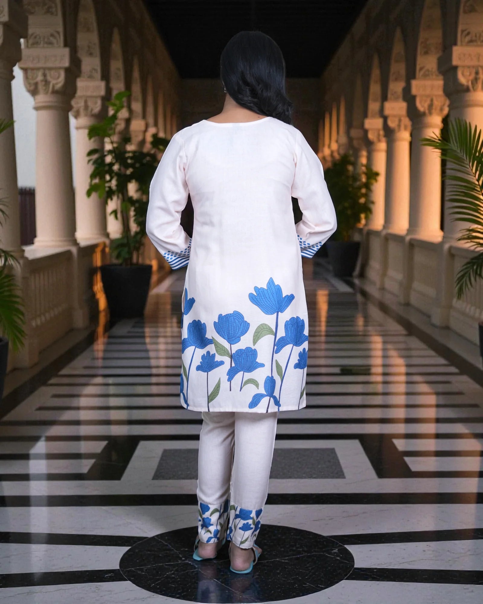 Floral Cotton Embroidered Ankle Pants Co-Ord Set