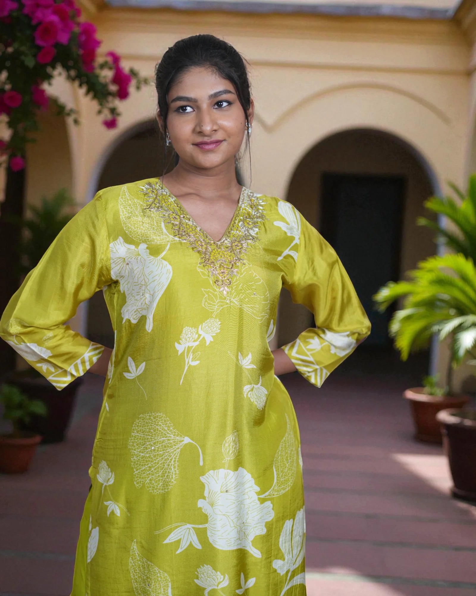 Floral Zardozi Beadwork Cotton Kurta Set