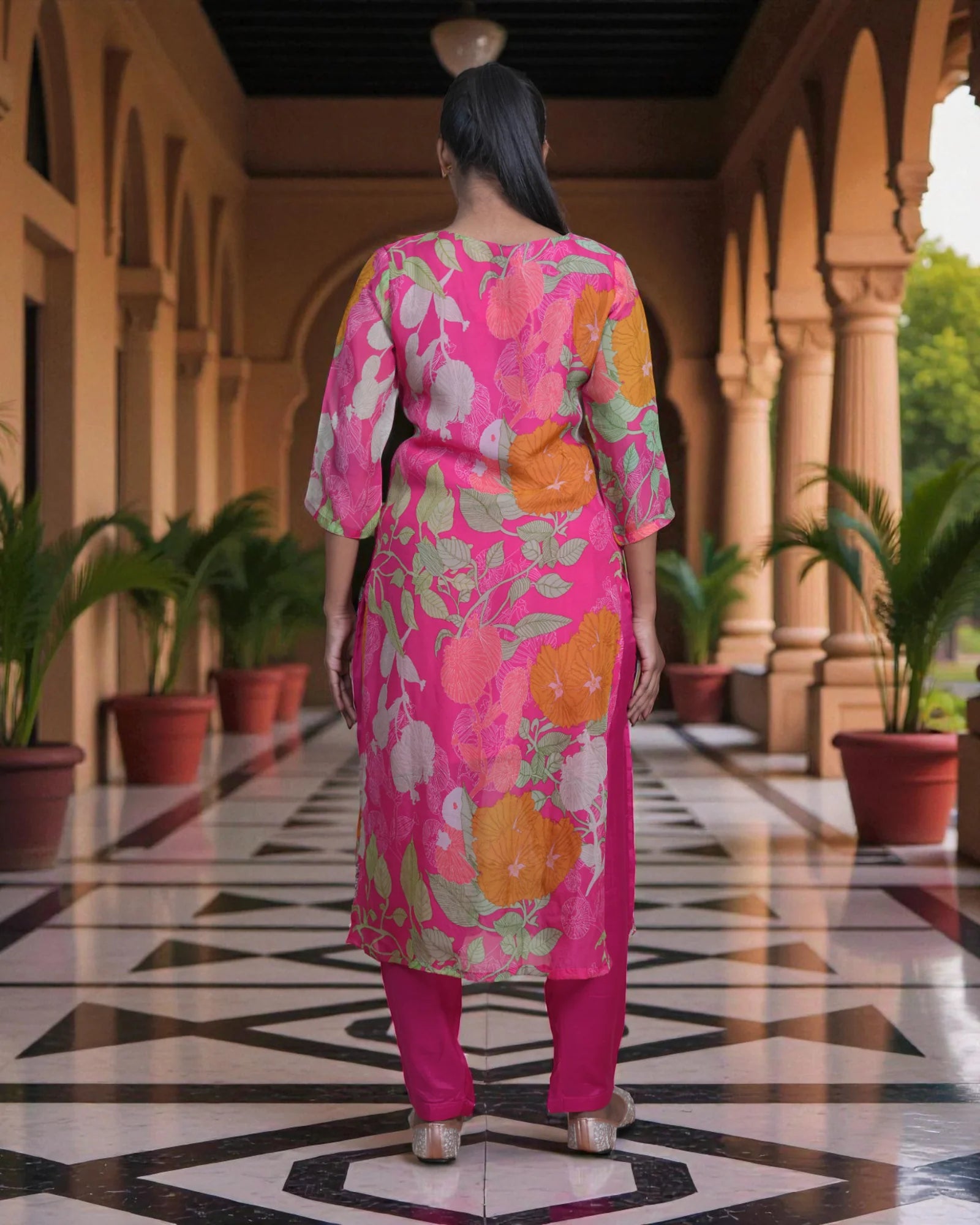 Floral Silk Embroidered Kurta Set