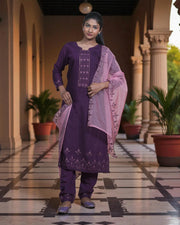 Dark Purple Cotton Sequined Cutwork Kurta Set
