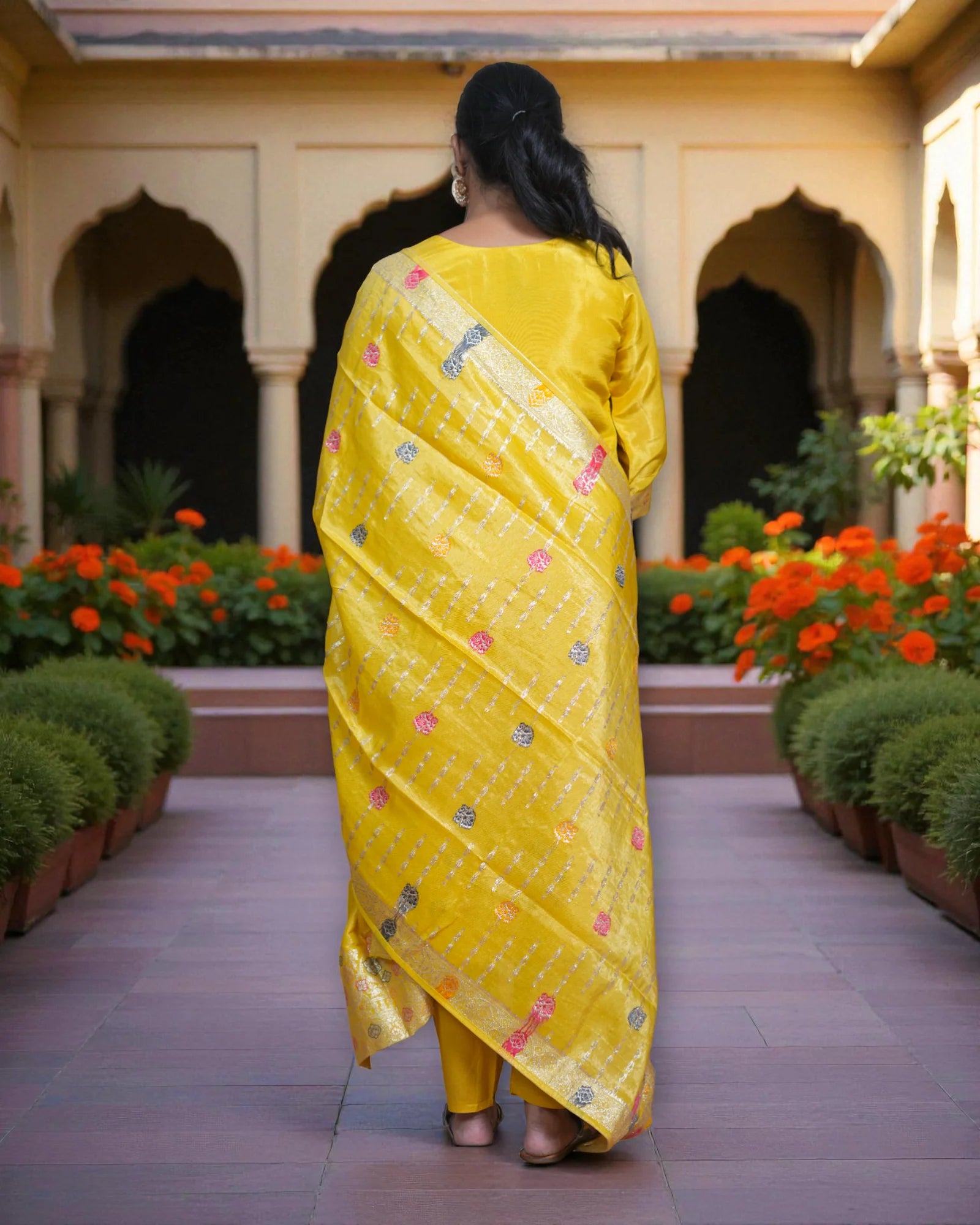 Beige Zardozi Beaded Cotton Kurta Set