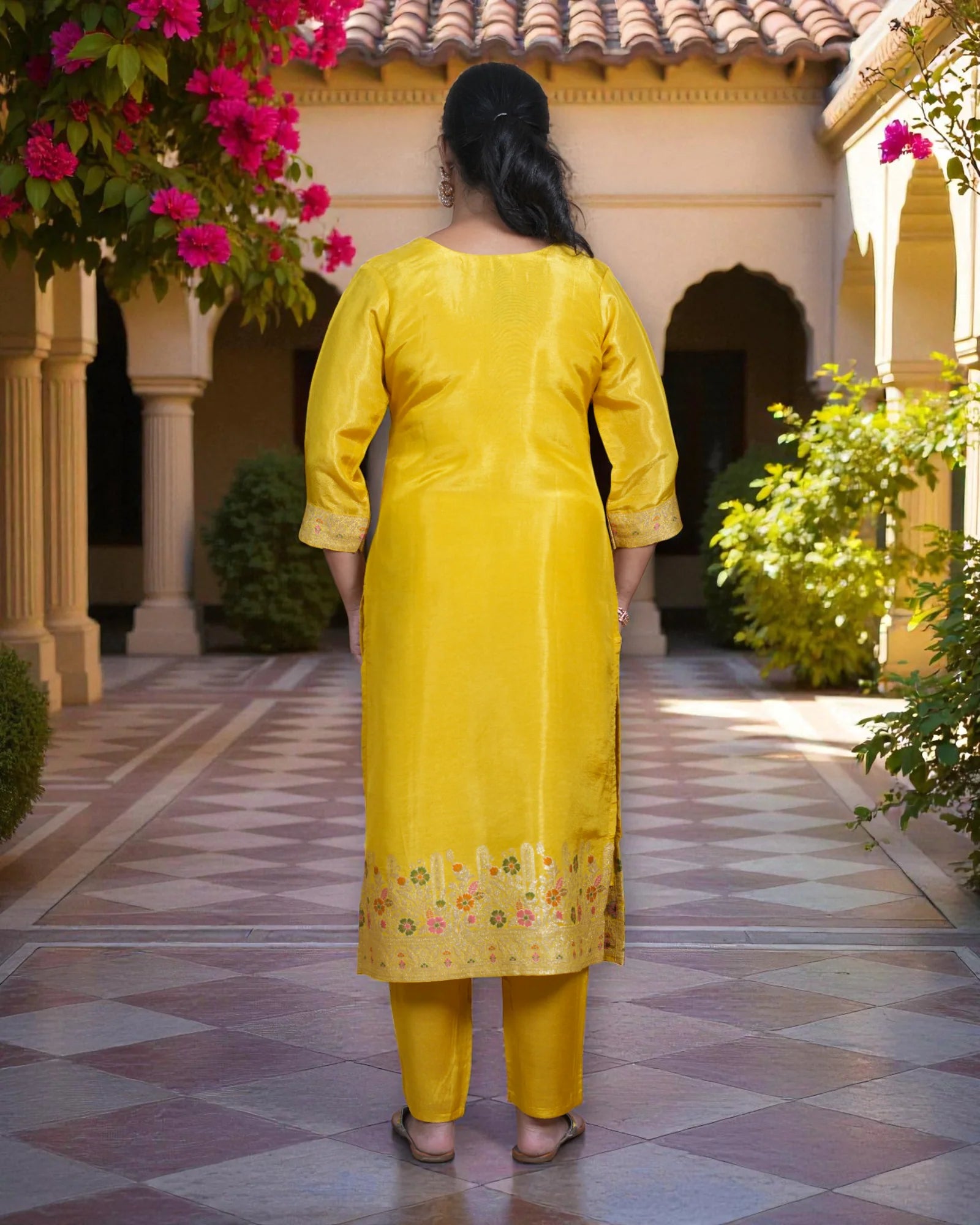 Beige Zardozi Beaded Cotton Kurta Set