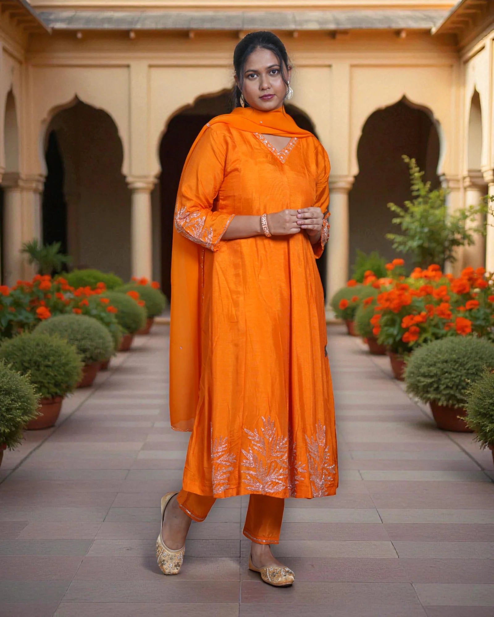 Chanderi Silk Anarkali With Beaded Details