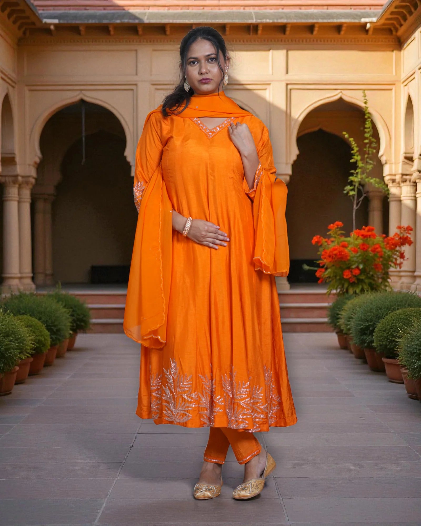 Chanderi Silk Anarkali With Beaded Details