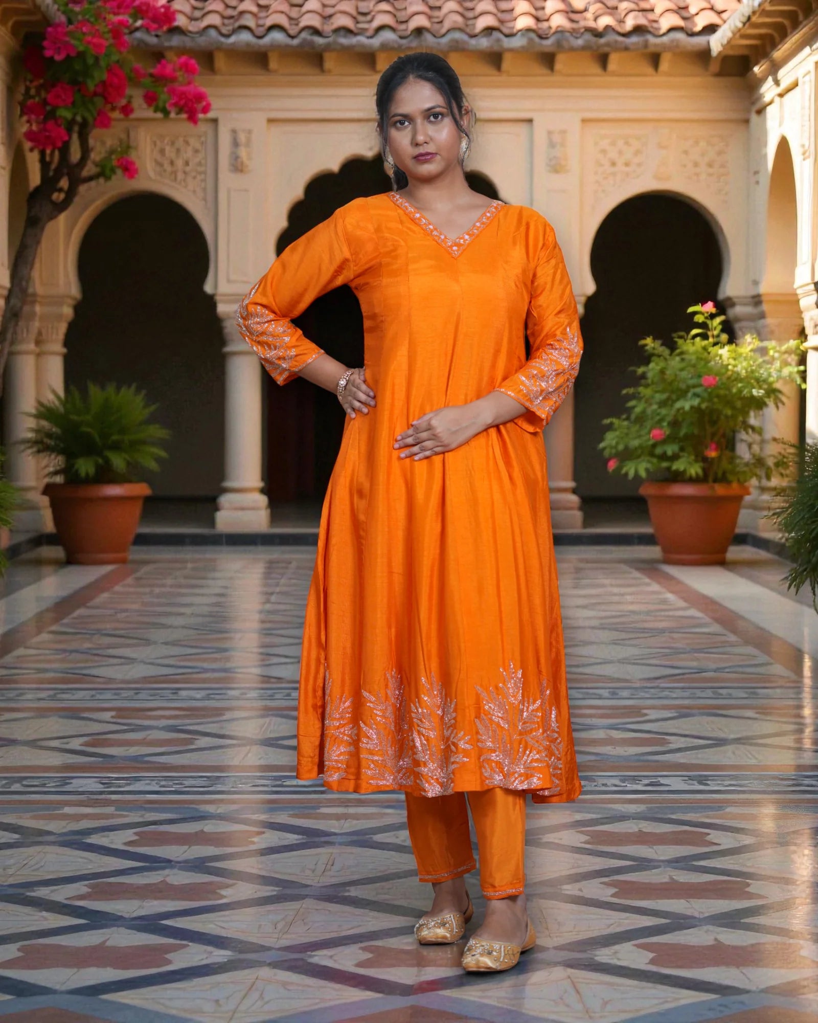 Chanderi Silk Anarkali With Beaded Details