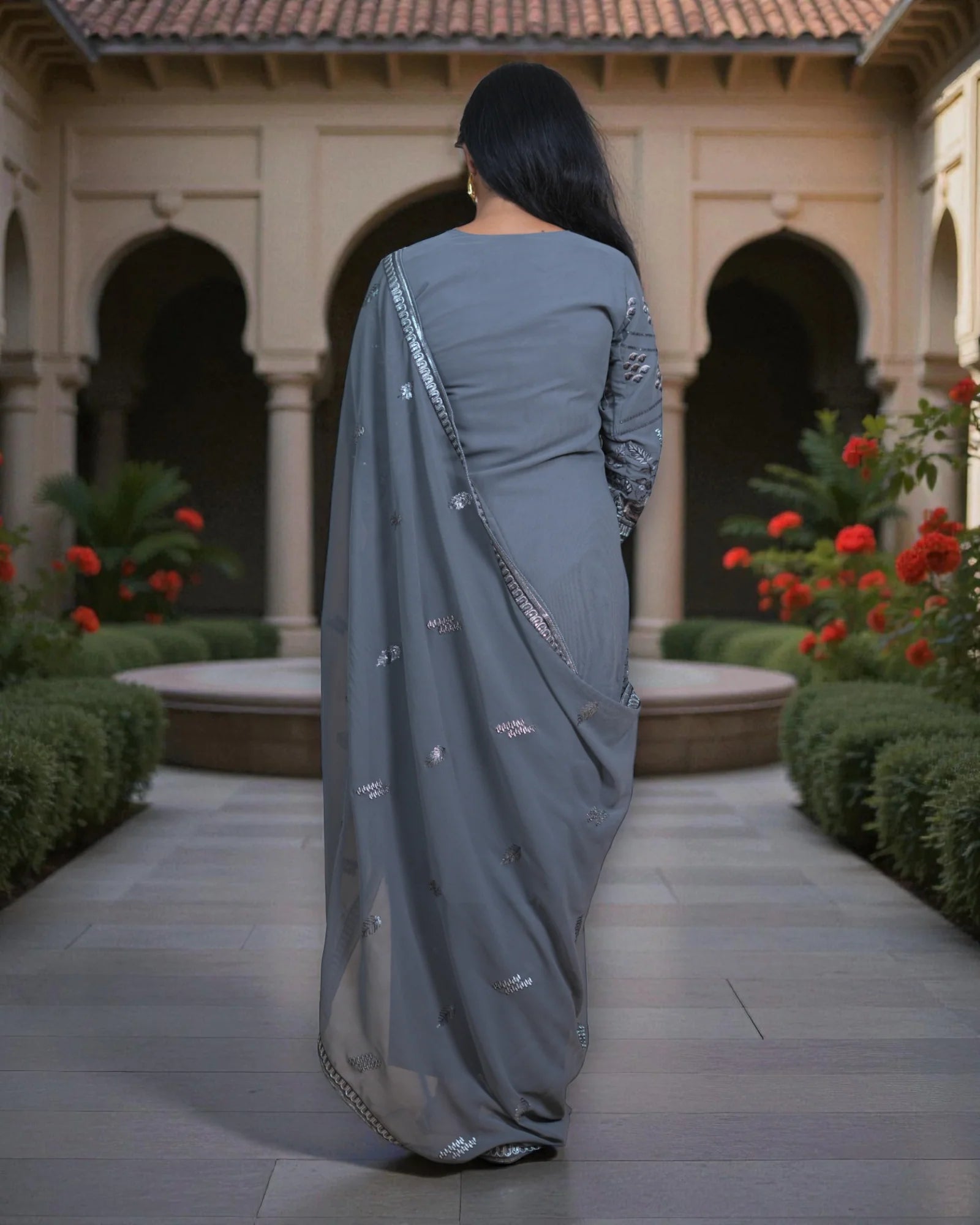 Georgette Embellished Dupatta Pakistani Suit