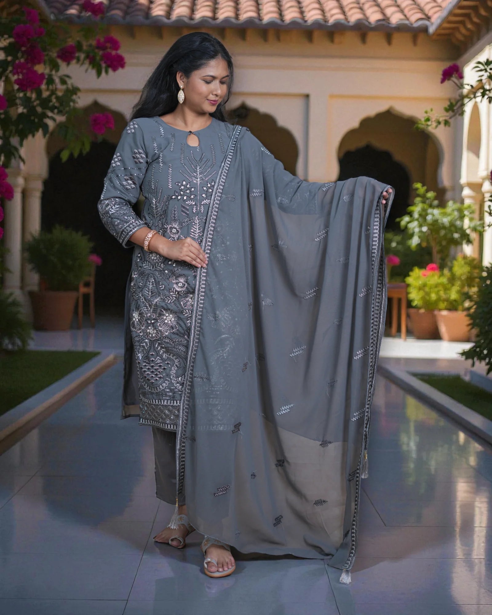 Georgette Embellished Dupatta Pakistani Suit