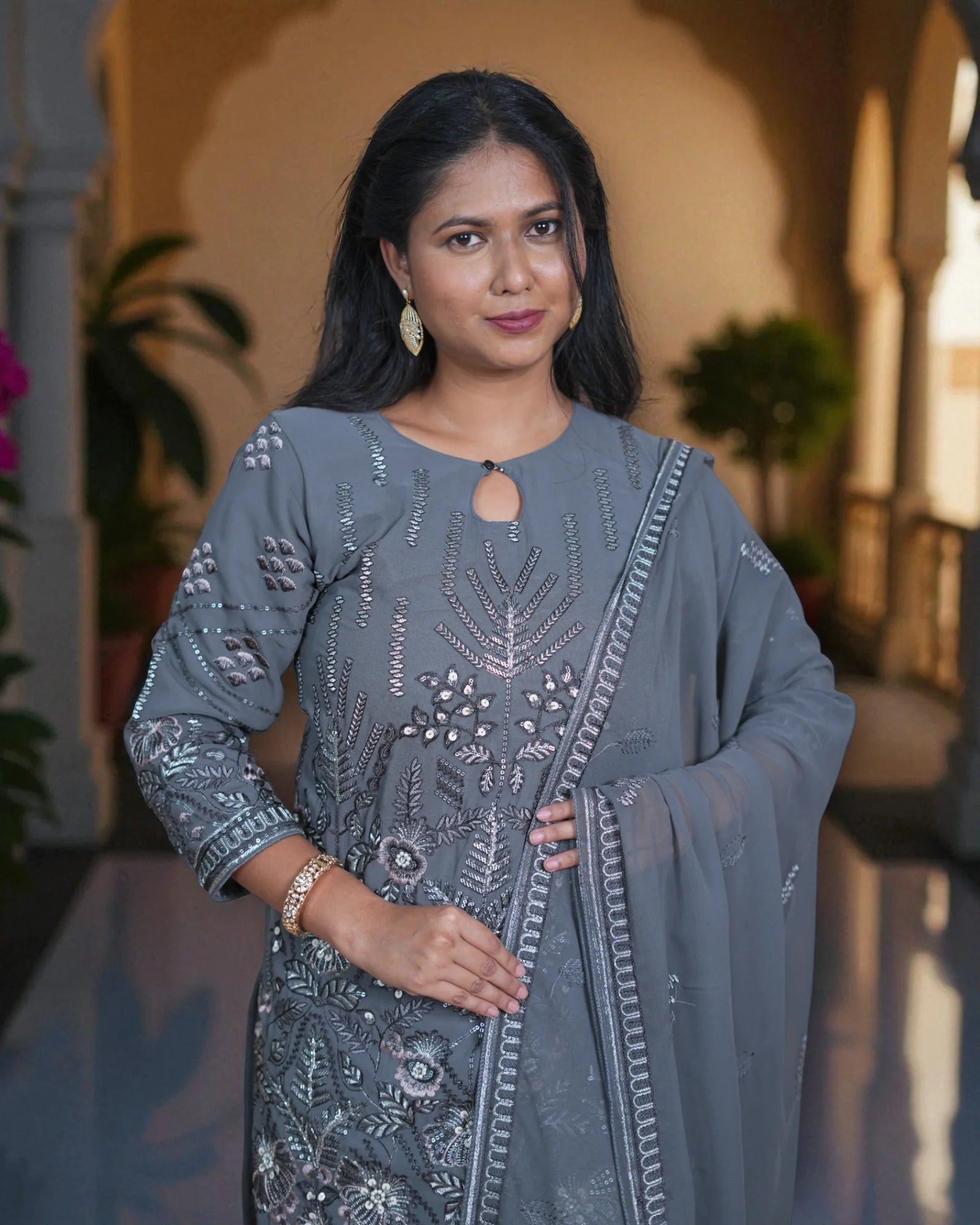 Georgette Embellished Dupatta Pakistani Suit