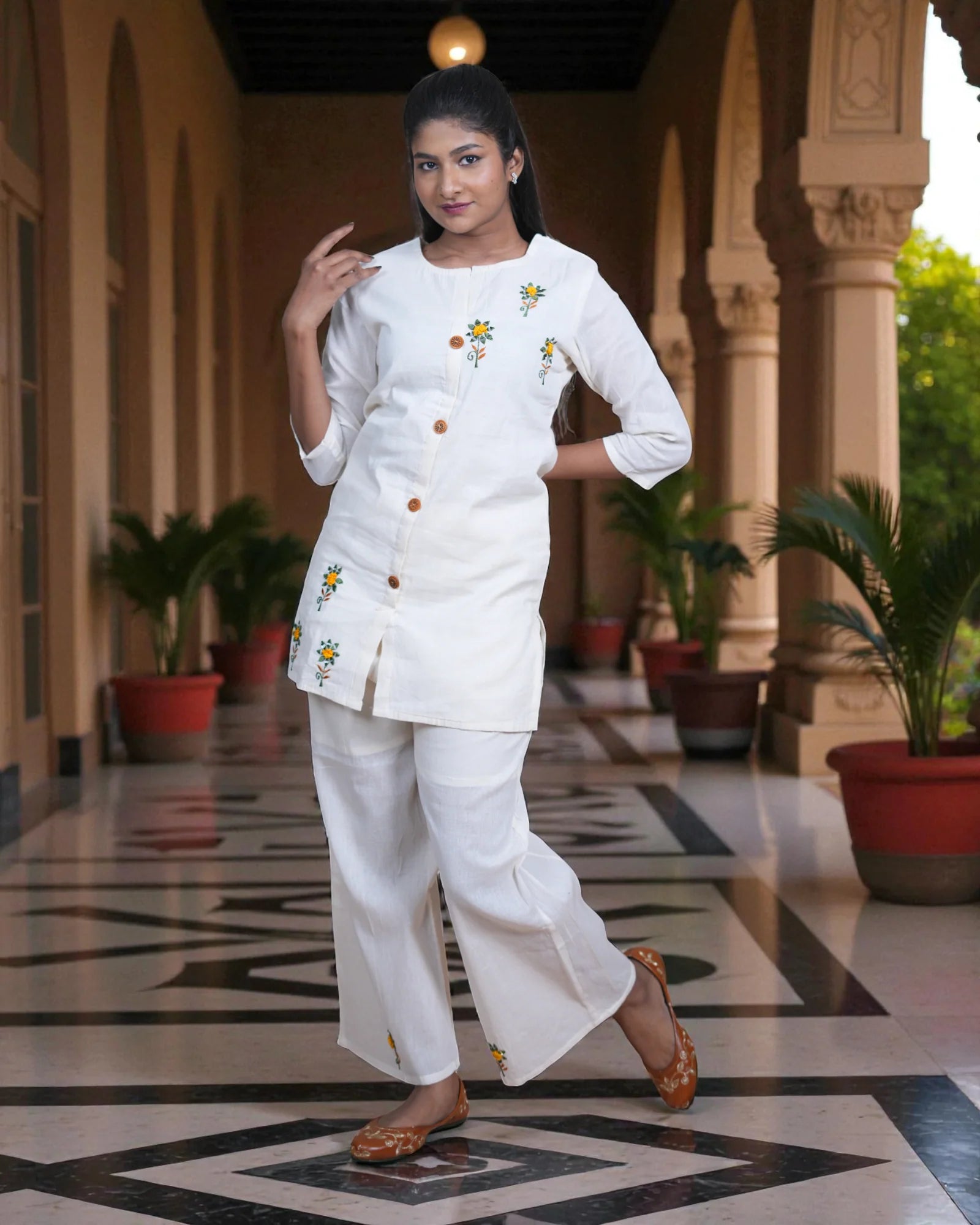 Embroidered Kadhi Cotton Co-Ord Set