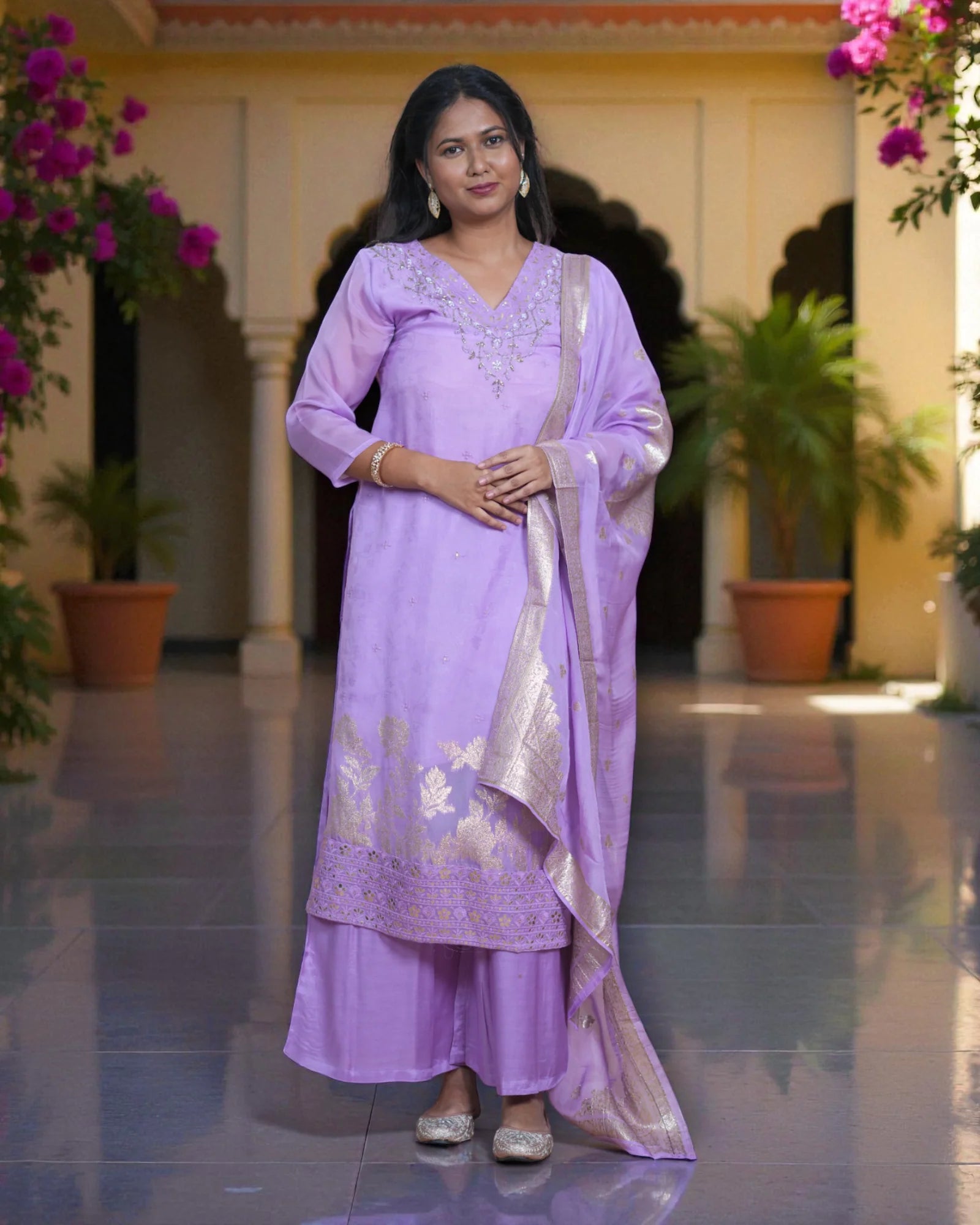 Chanderi Silk Banarasi Embroidered Kurta Set